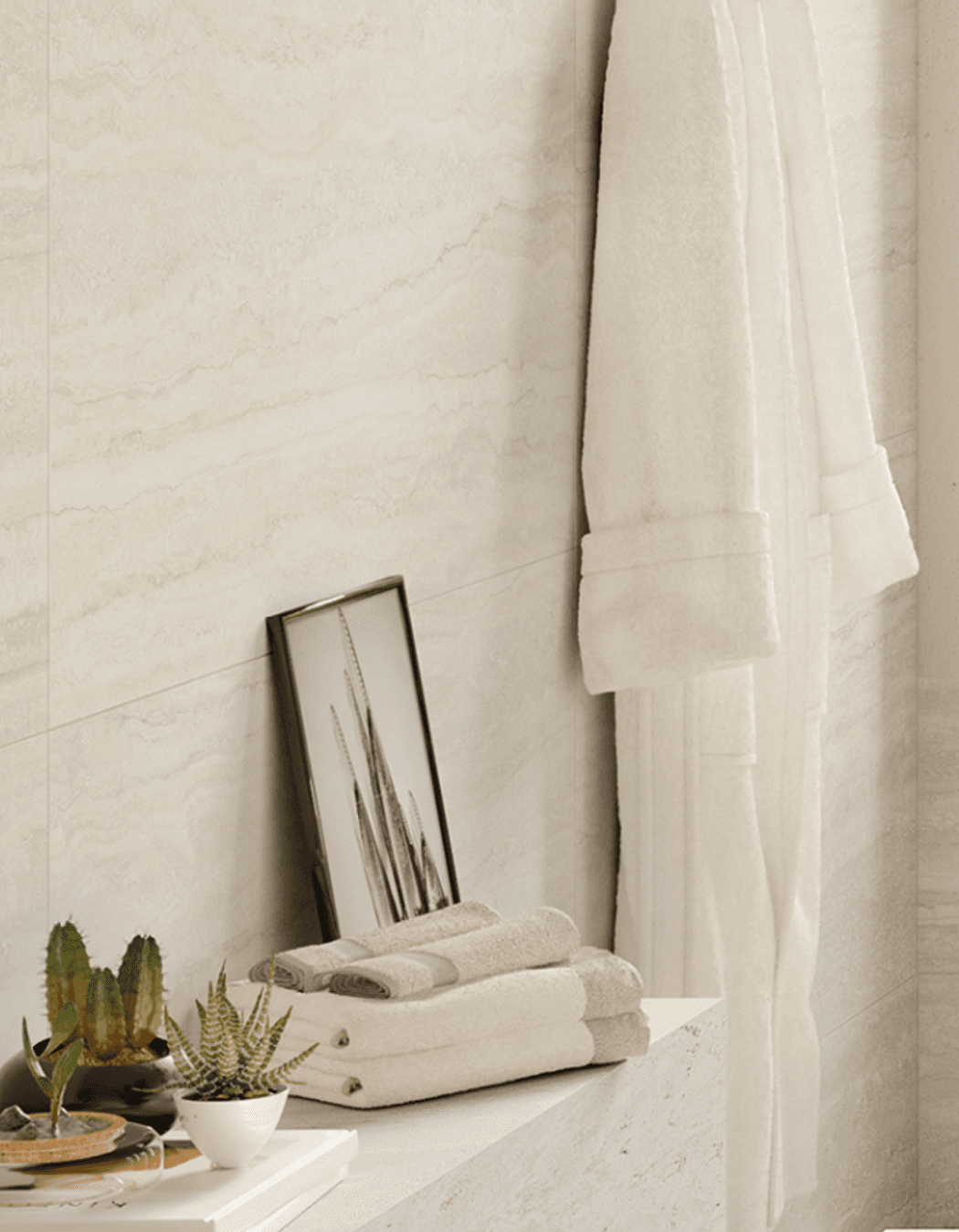 Quantum's Unique Travertine floor and wall tiles are a beautiful porcelain interpretation of the natural stone – its tone and natural matte surface effective in creating a relaxing, spa-like environment.