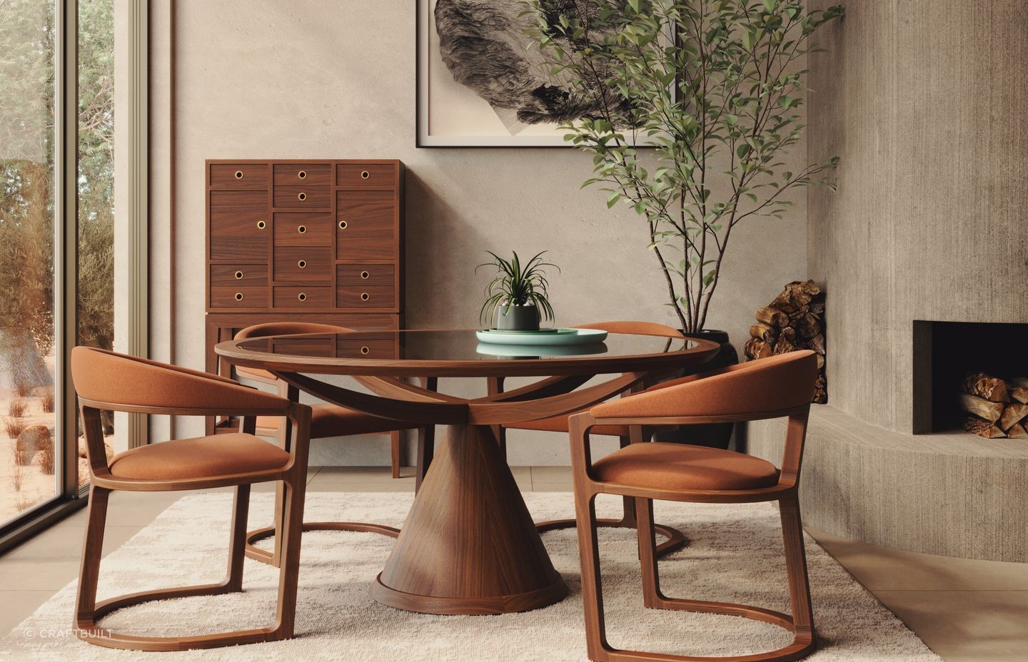 A bit of greenery is a great complement to a naturally warm furnishing like the Vasco Table.