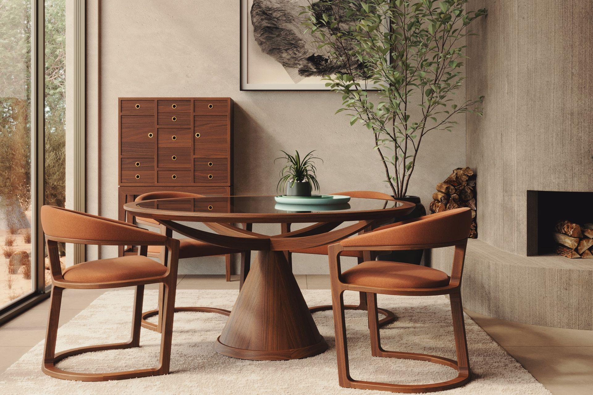 A bit of greenery is a great complement to a naturally warm furnishing like the Vasco Table.