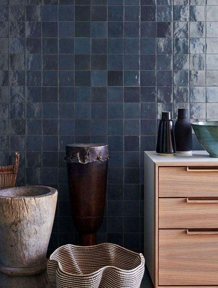 Dark blue Zellige tiles on full display