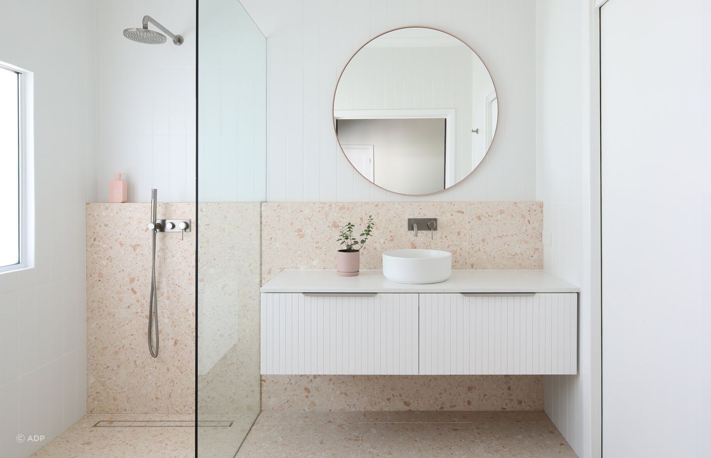 Floating bathroom vanities can fit snugly into a bathroom