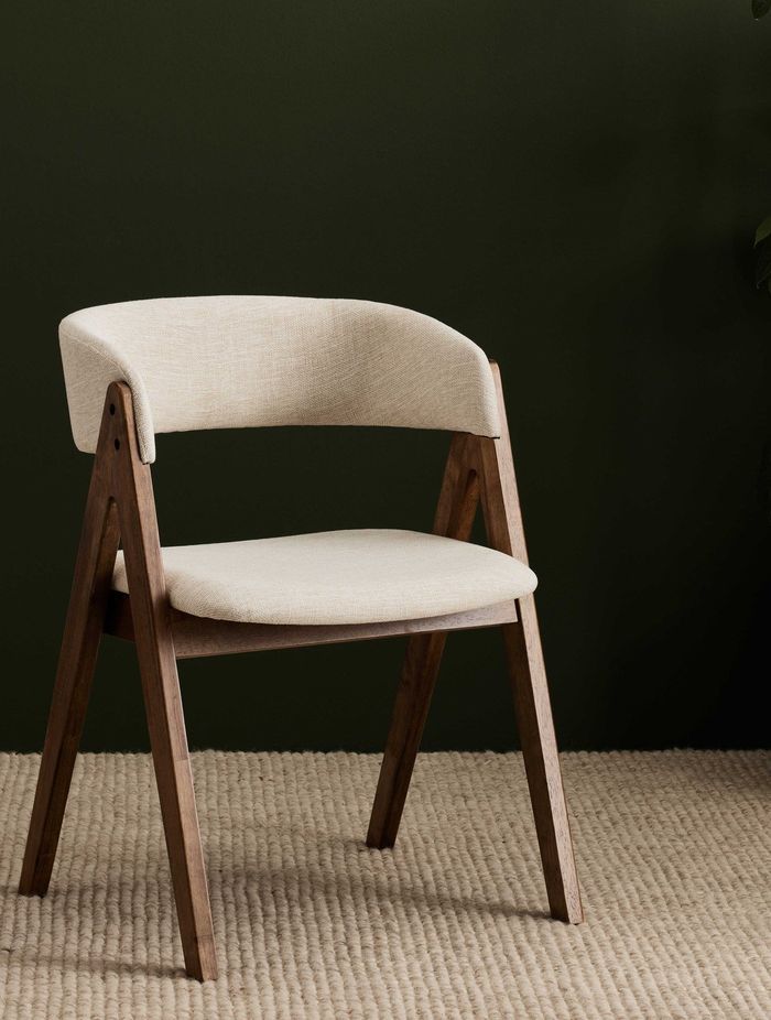 Gaudi hardwood dining chair in walnut with beige fabric by B2C Furniture