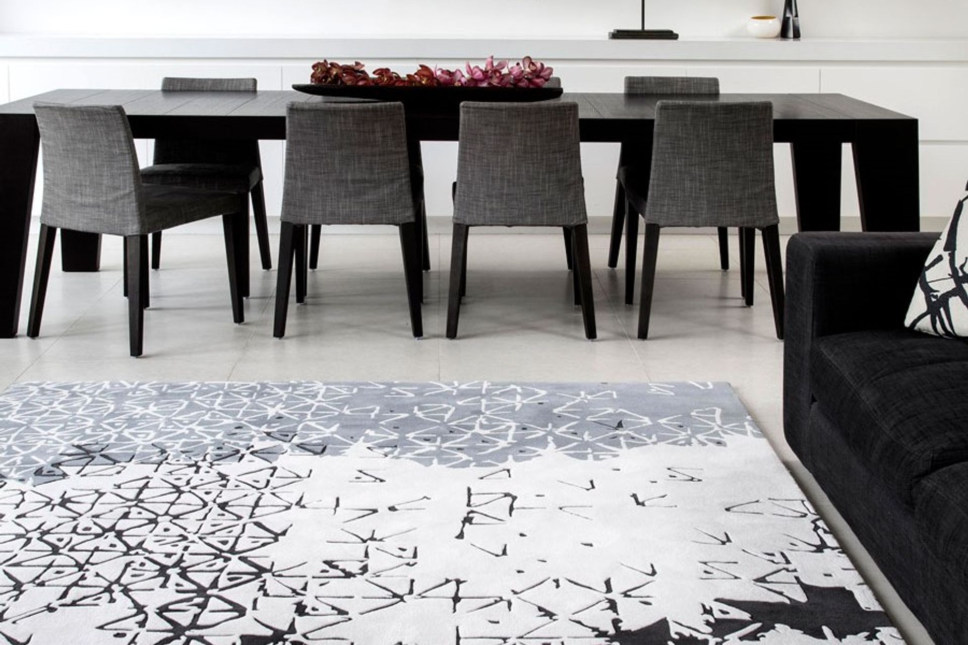 Adding warmth and comfort to an open living space with the Batik Ubud, made from Hand tufted in 100% New Zealand Wool