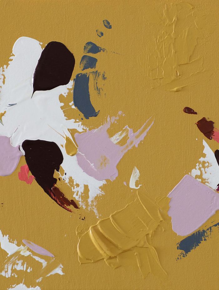 'Burst of Sunshine' is a small original textured abstract artwork by Lee J Morgan.