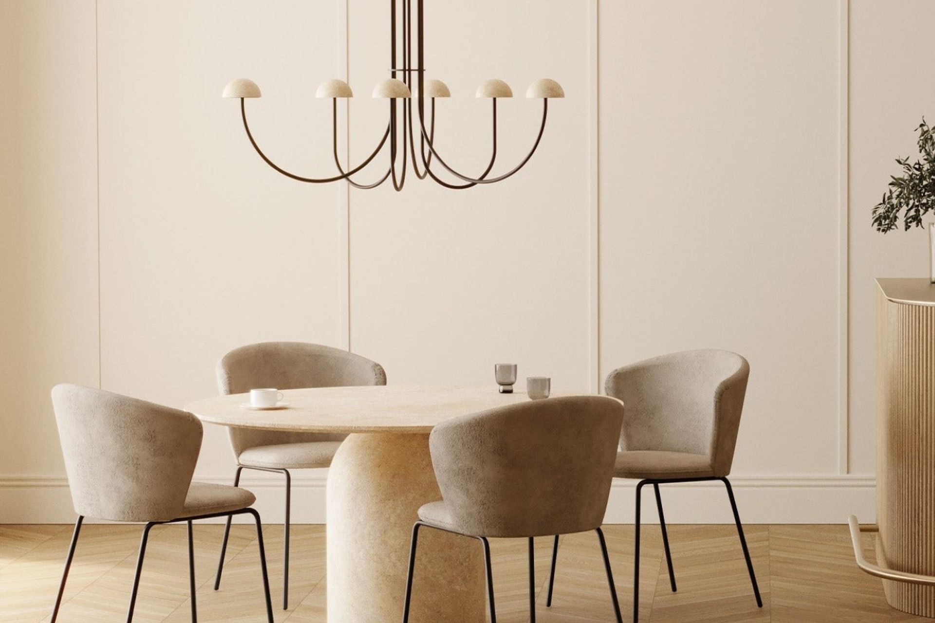 The Dussa Chandelier shows how a lighting fixture can intrigue and interest in a dining room.
