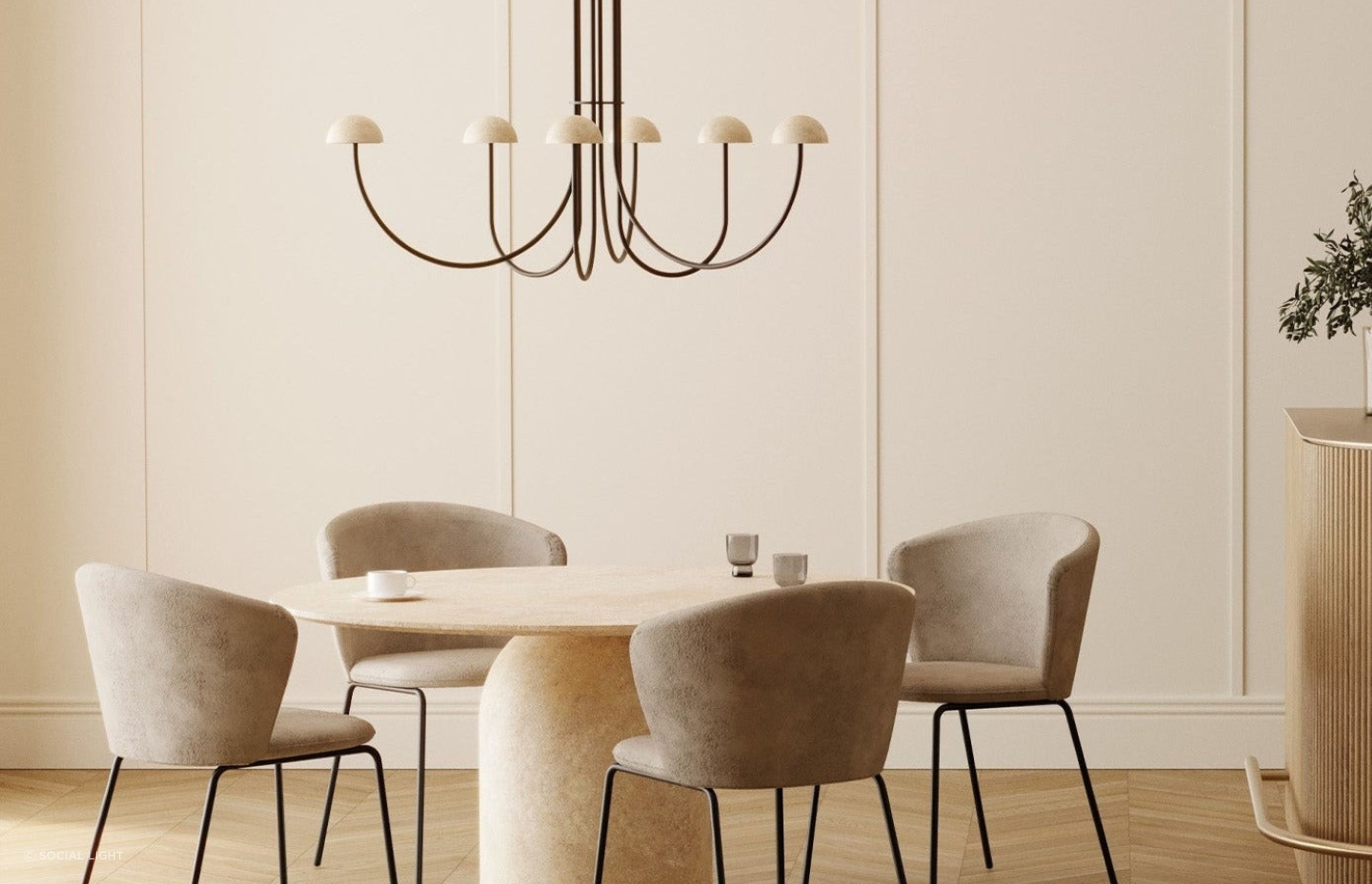 The Dussa Chandelier shows how a lighting fixture can intrigue and interest in a dining room.