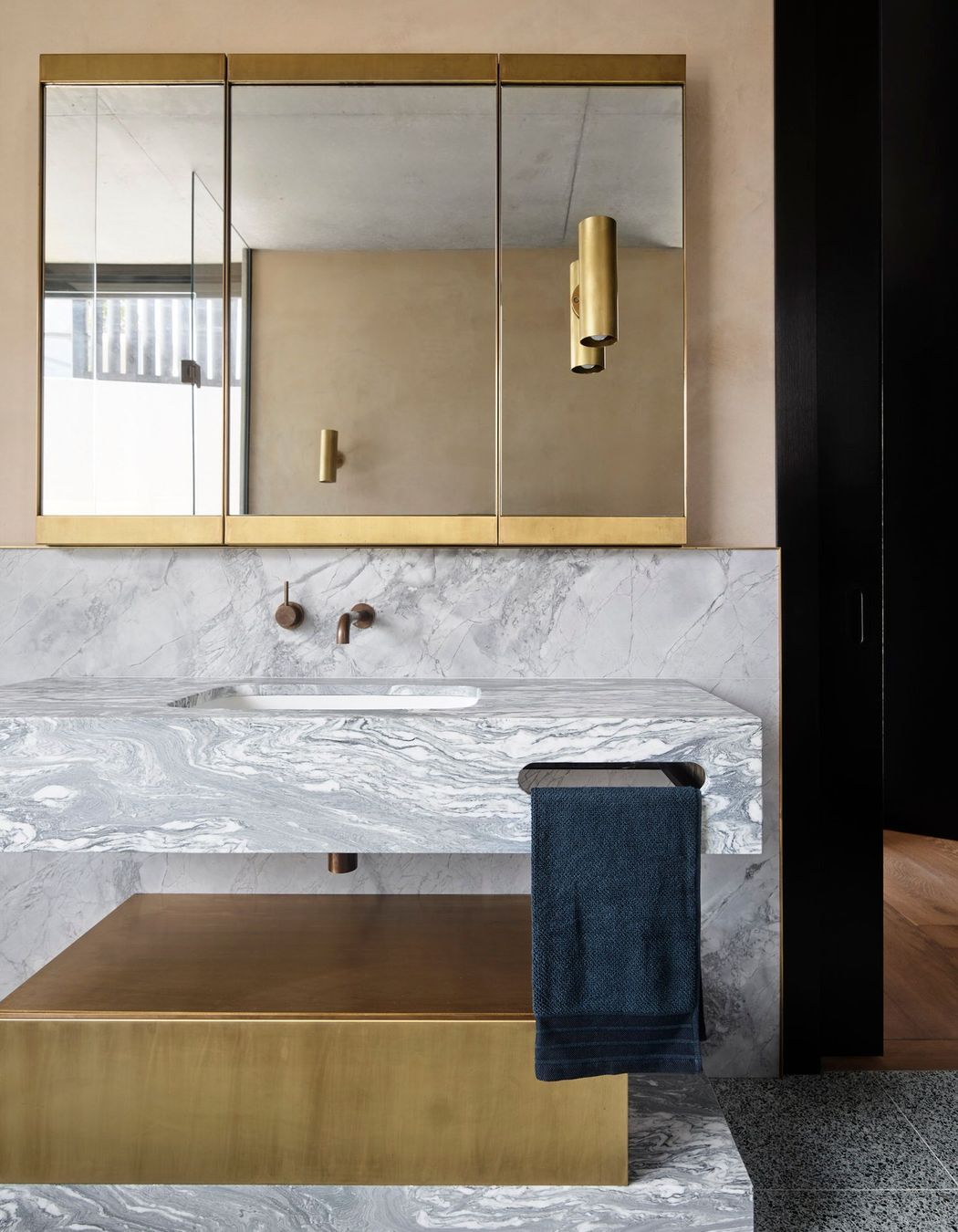 A stylish marble bathroom vanity showcased in this Potts Point bathroom