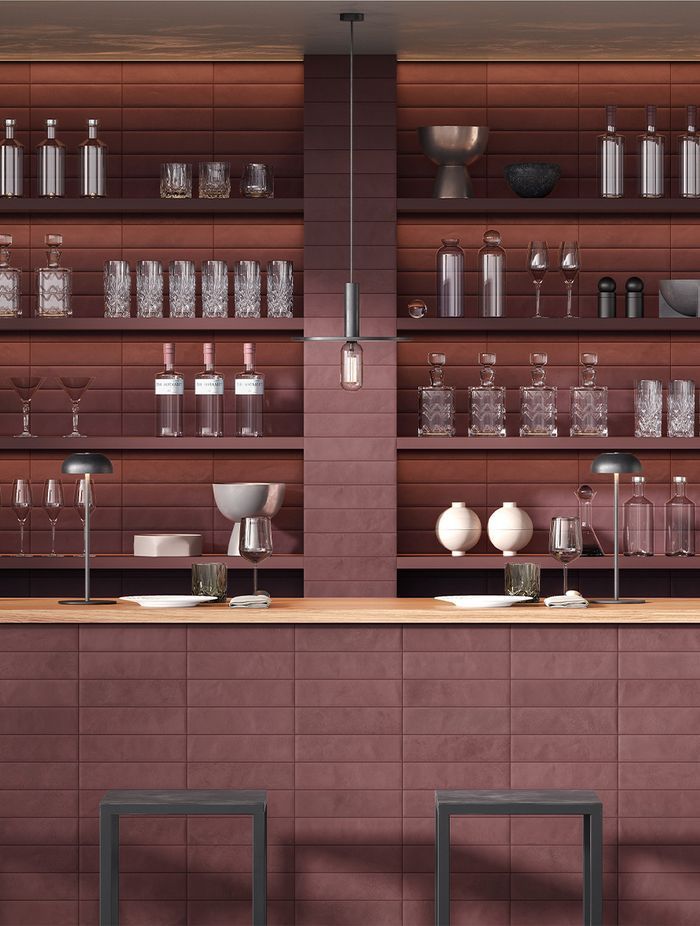 Cinder tiles in Maroon.