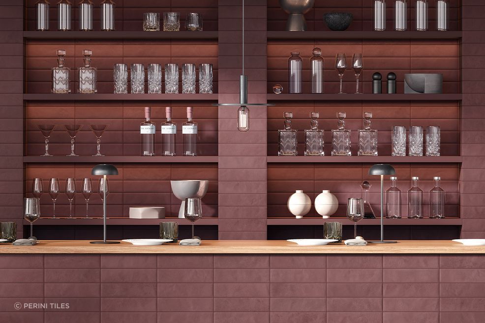 Cinder tiles in Maroon.