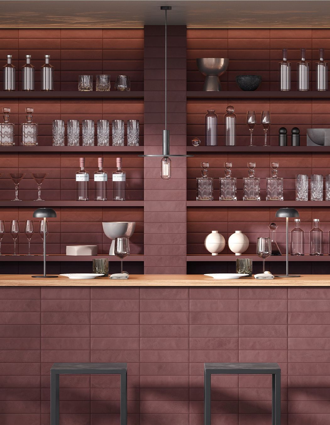 Cinder tiles in Maroon.