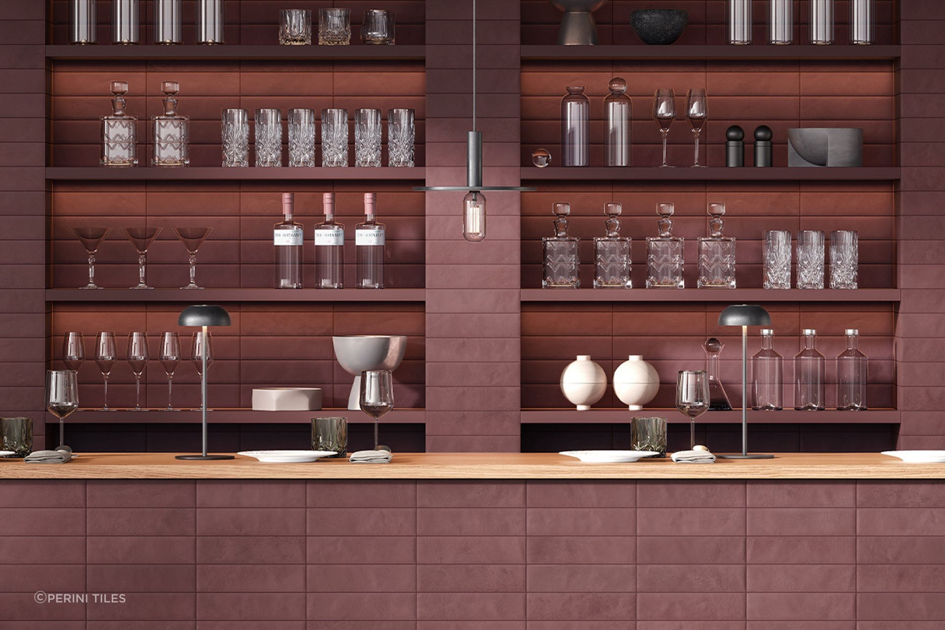 Cinder tiles in Maroon.
