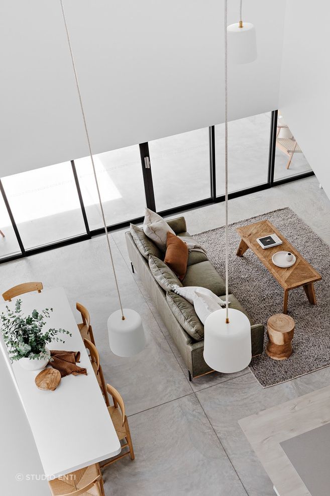 Dawn pendant lights at varying heights add interest.