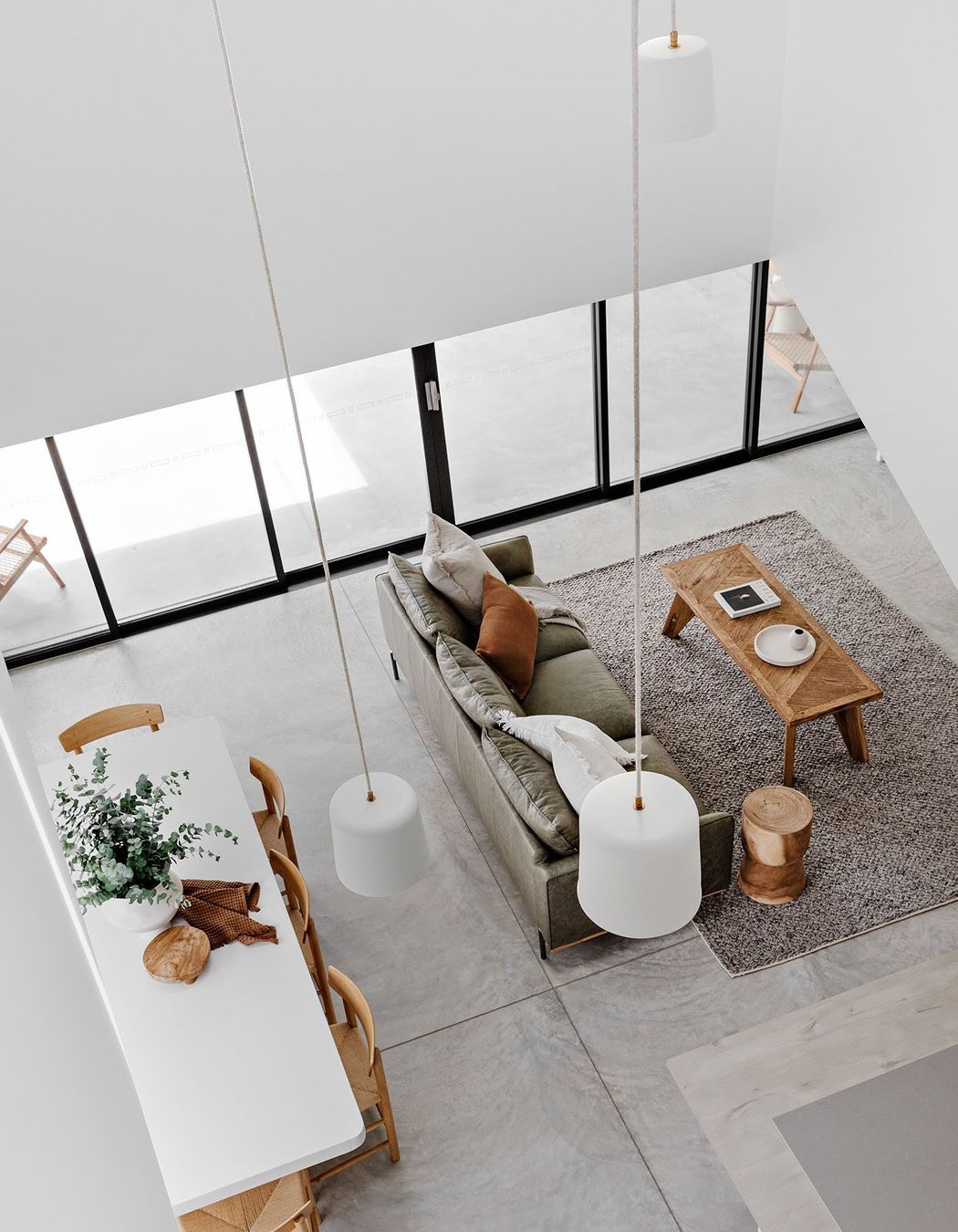 Dawn pendant lights at varying heights add interest.