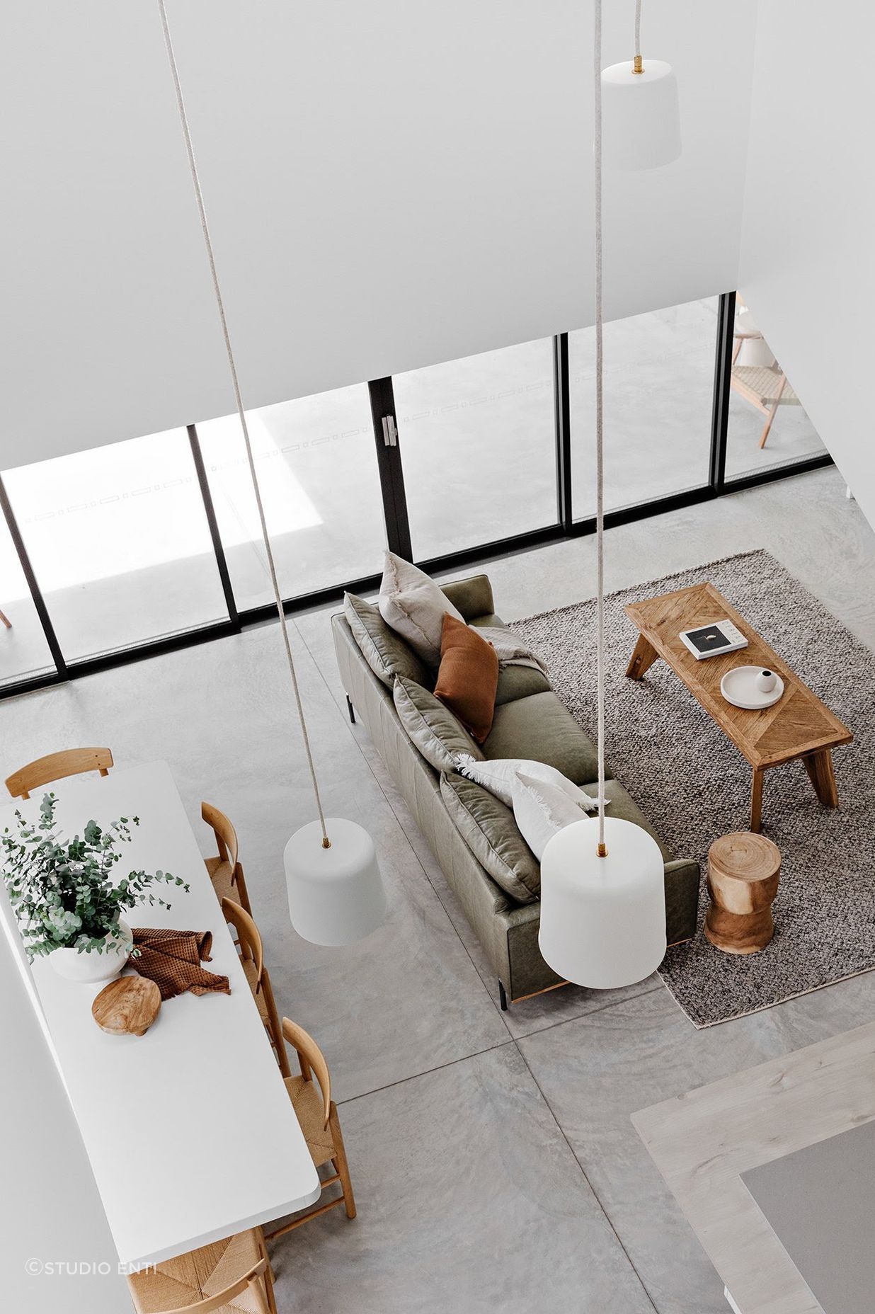 Dawn pendant lights at varying heights add interest.