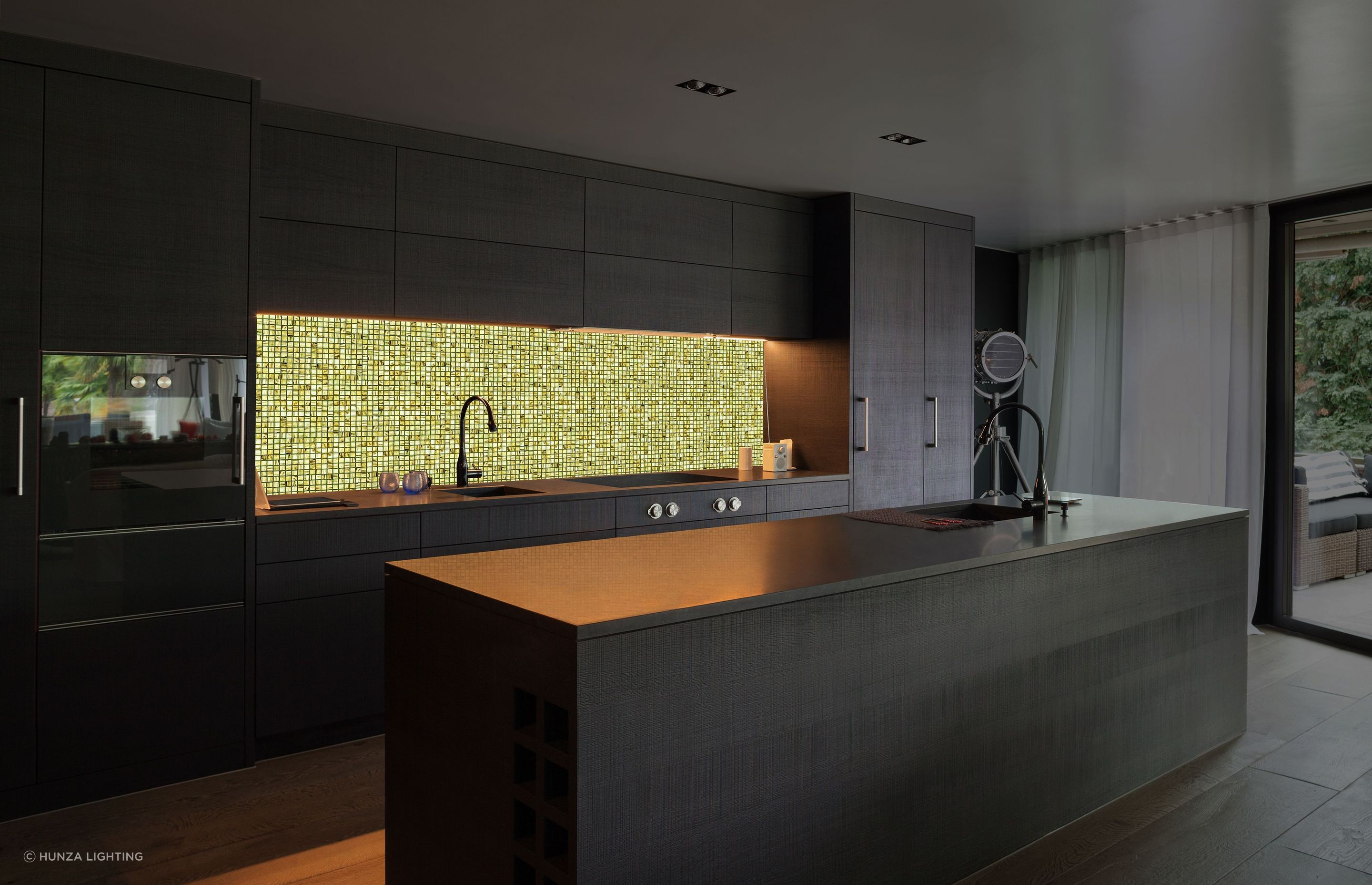Volatiles Interactive LED Light with kitchen installation from Hunza Lighting