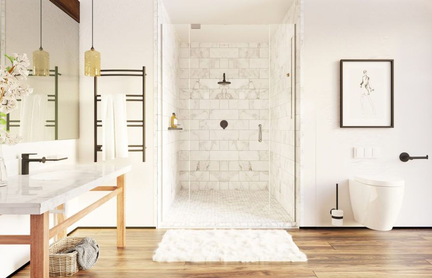 NATURAL 8 Bar 500mm curved heated towel rail with PTSelect Switch in Matt Black