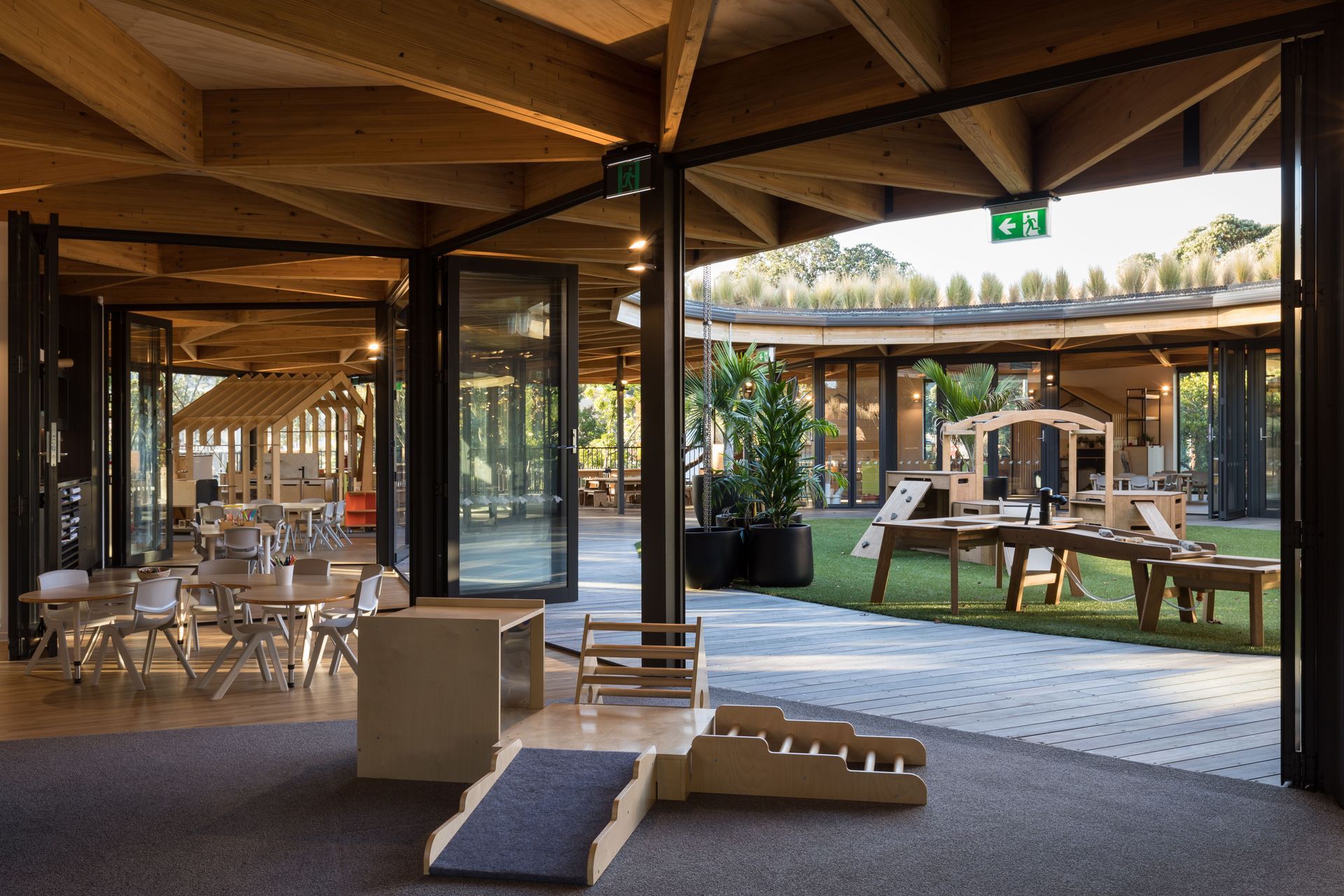 Inside one of the classrooms, looking out to the internal courtyard. | Photographer: Mark Scowen