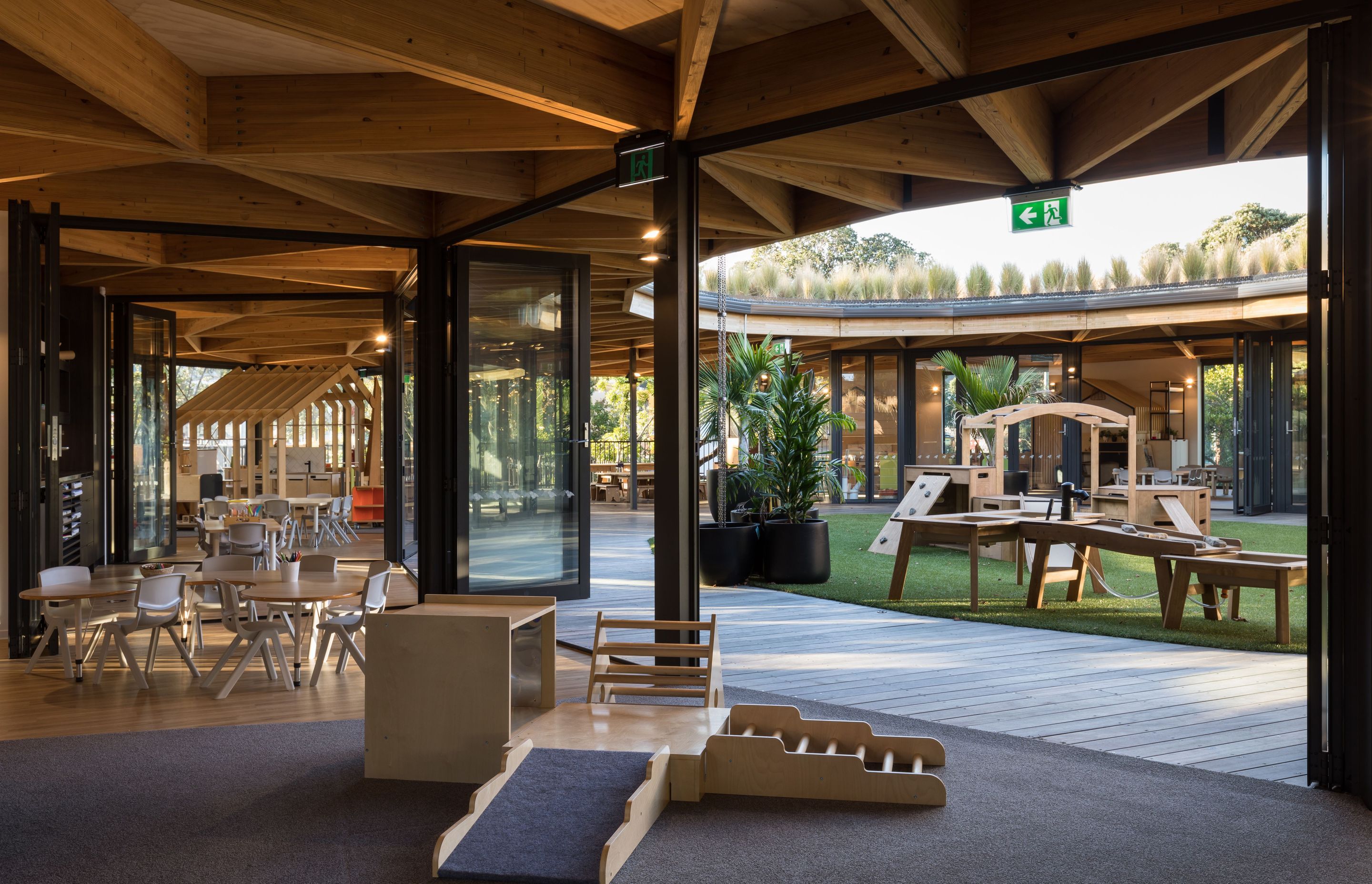 Inside one of the classrooms, looking out to the internal courtyard. | Photographer: Mark Scowen