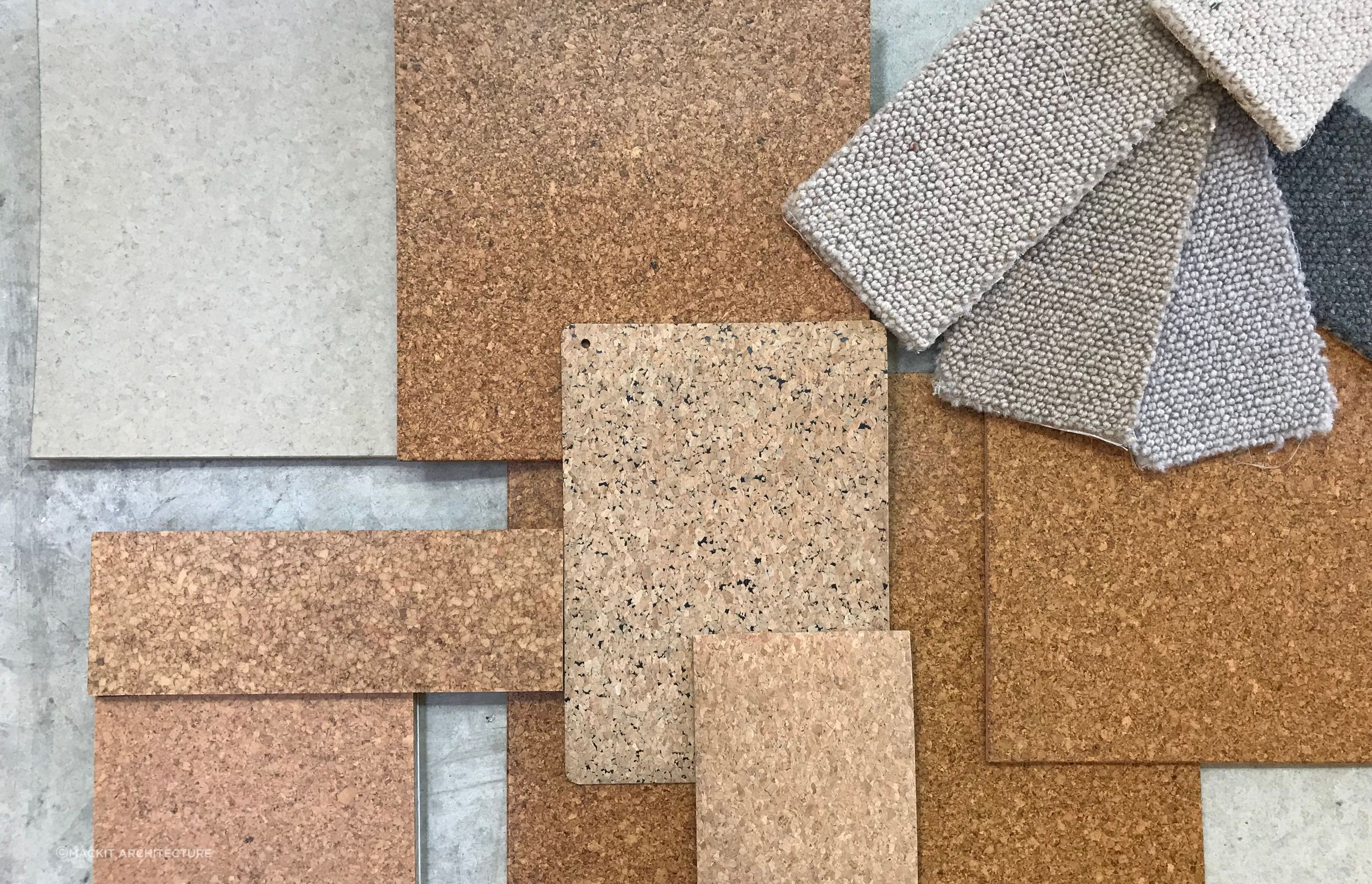 Cork is experiencing a revival, not only as a floor covering, but as a wall covering too. Hayley selected a cork wall covering by Dekwall in her materials board.