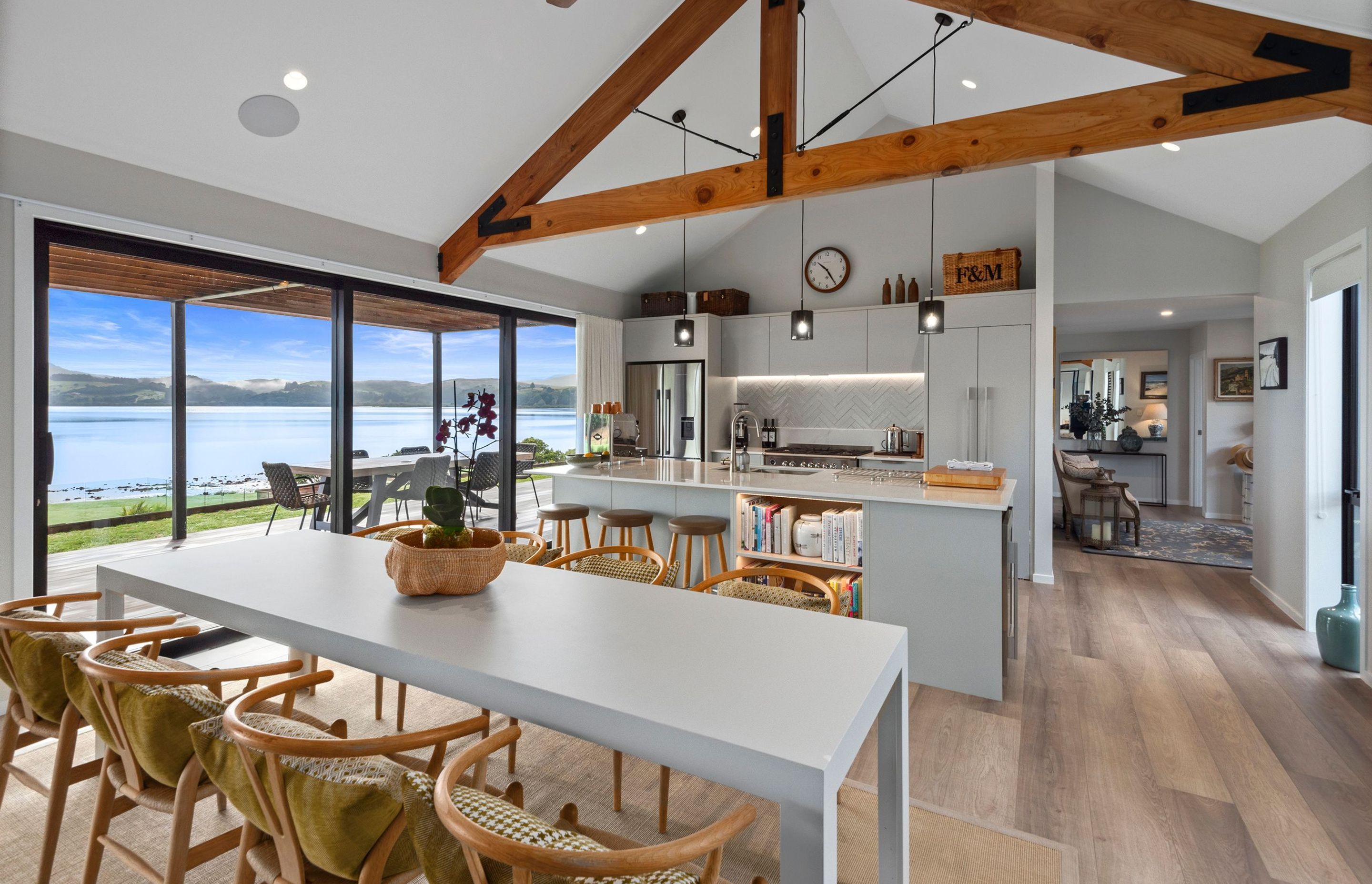 The open-plan kitchen and dining area is ideal for hosting.