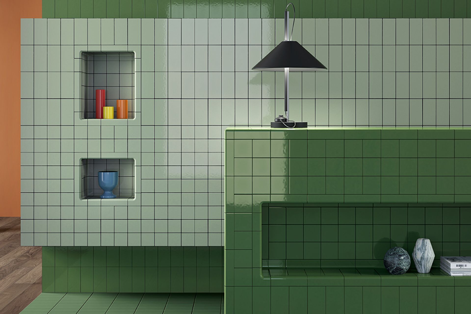 The use of standard basalt flooring and white tiles in bathrooms is a fast-fading trend.