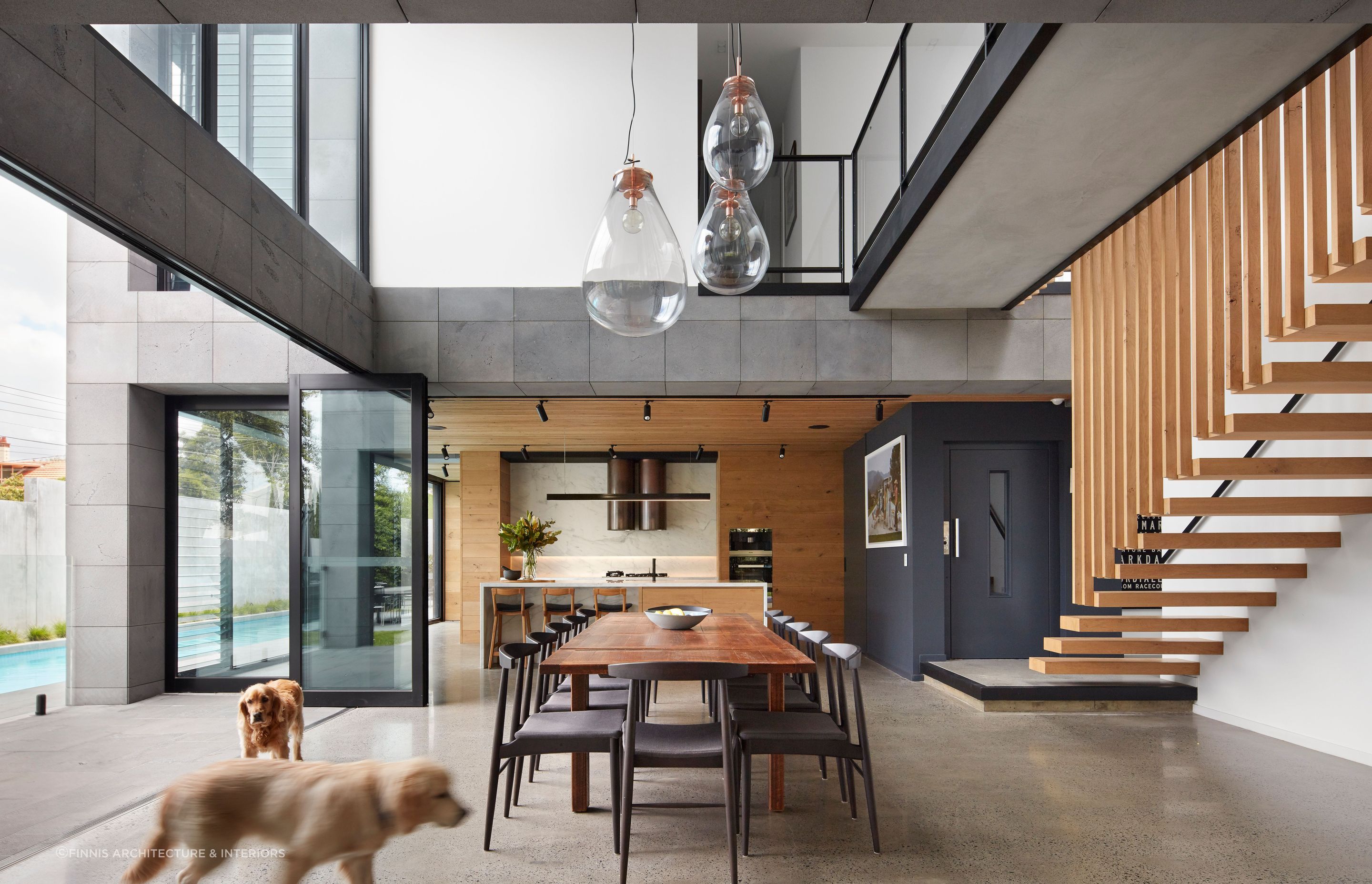 The textured used of high-quality Bluestone tiles is just one great element of many in the award-winning Quarry House - Photography: Tom Roe