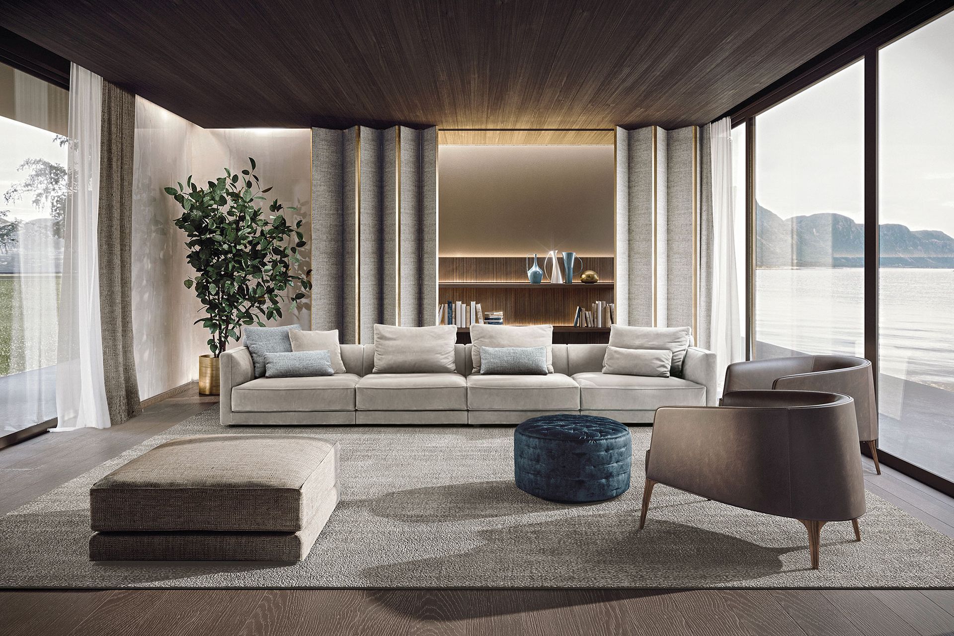 The Frigerio Miller sofa stuns with its smooth, quilted surface.