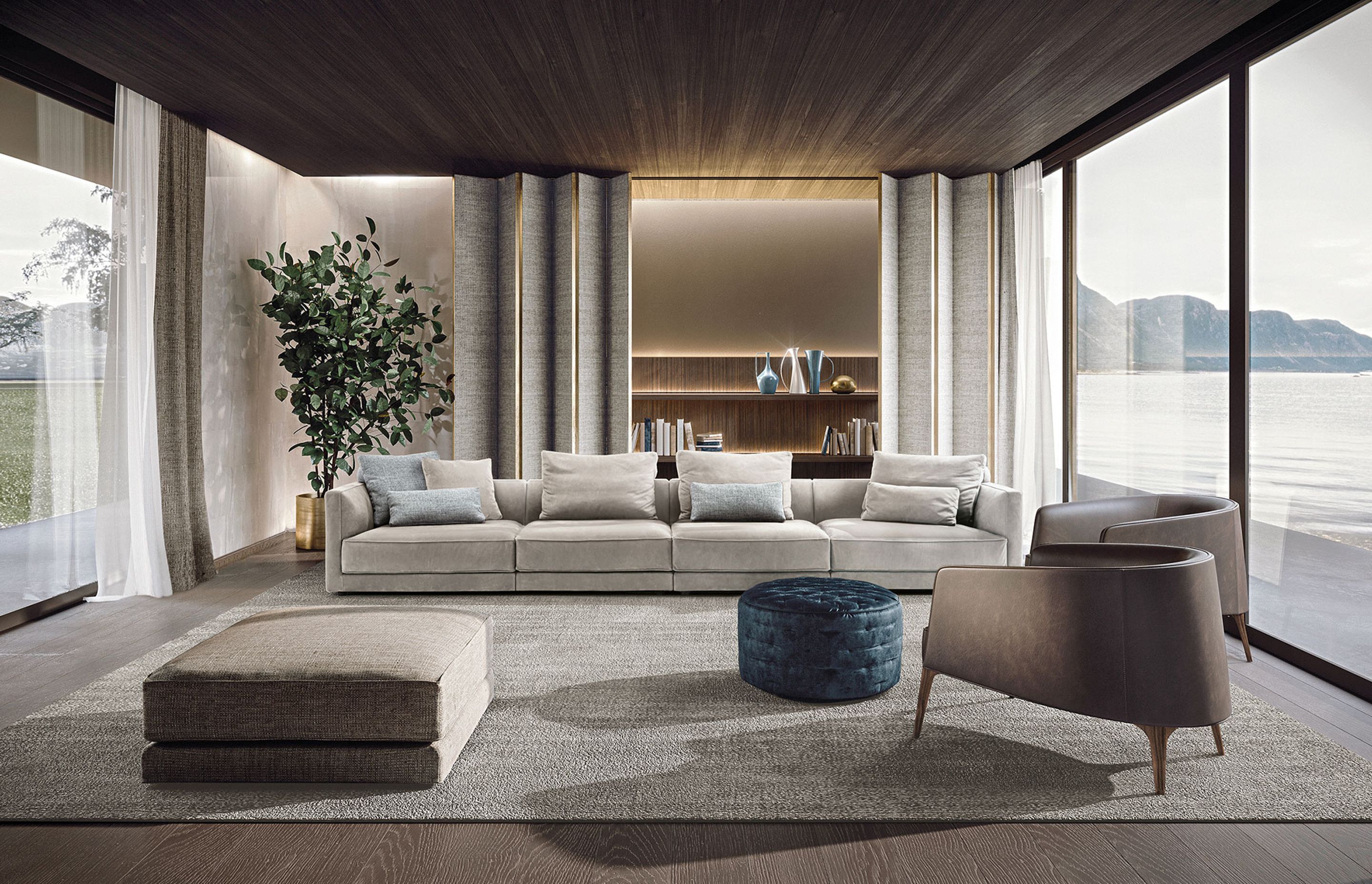 The Frigerio Miller sofa stuns with its smooth, quilted surface.