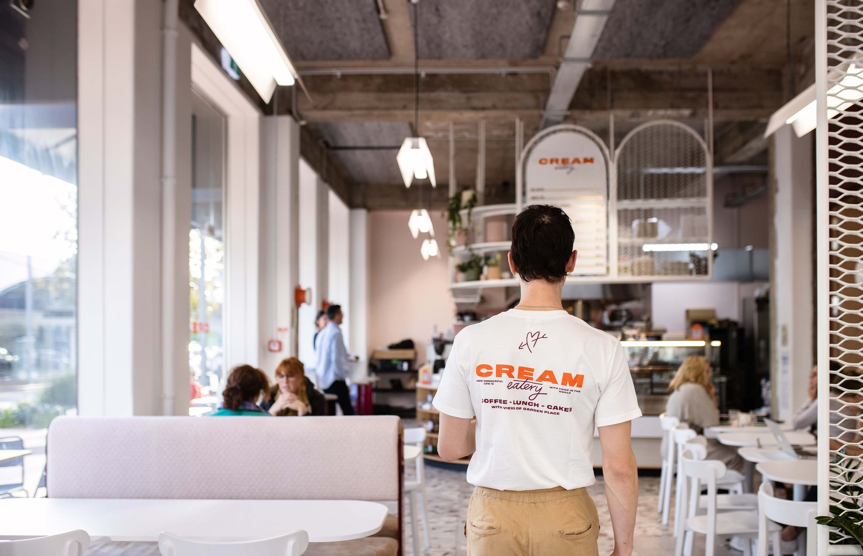 Cream has struck on the ideal ration between kitchen size and dining area.