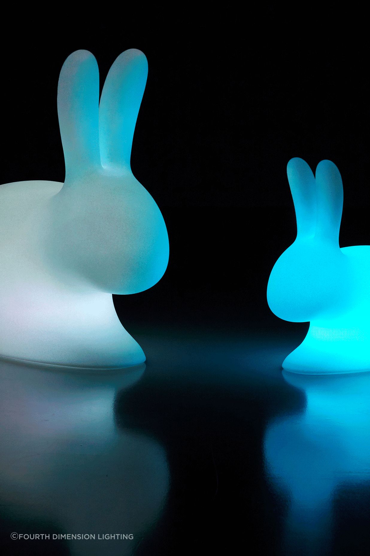 The iconic Rabbit Lamp with Rechargeable LED by Qeeboo can be used as a floor lamp and a chair