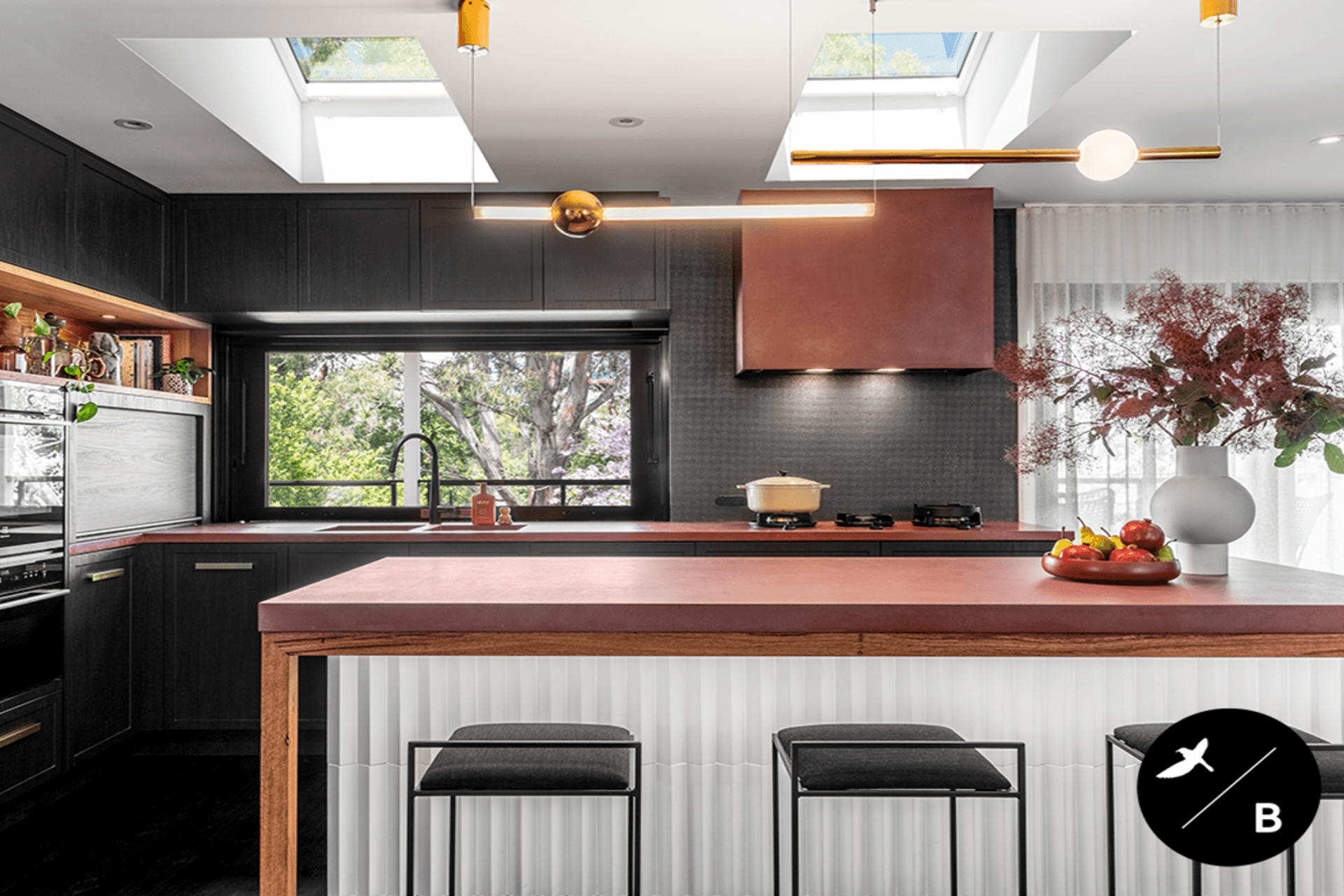 Interior Design, Furniture Curation & Design Management: Birdblack Design. Build: Graeme Carberry Builder. Joinery Manufacturer: Paiano Custom Kitchens. Shoot Stylist: Birdblack Design. Photography: Louise Wellington. Videography: PipeWolf Media