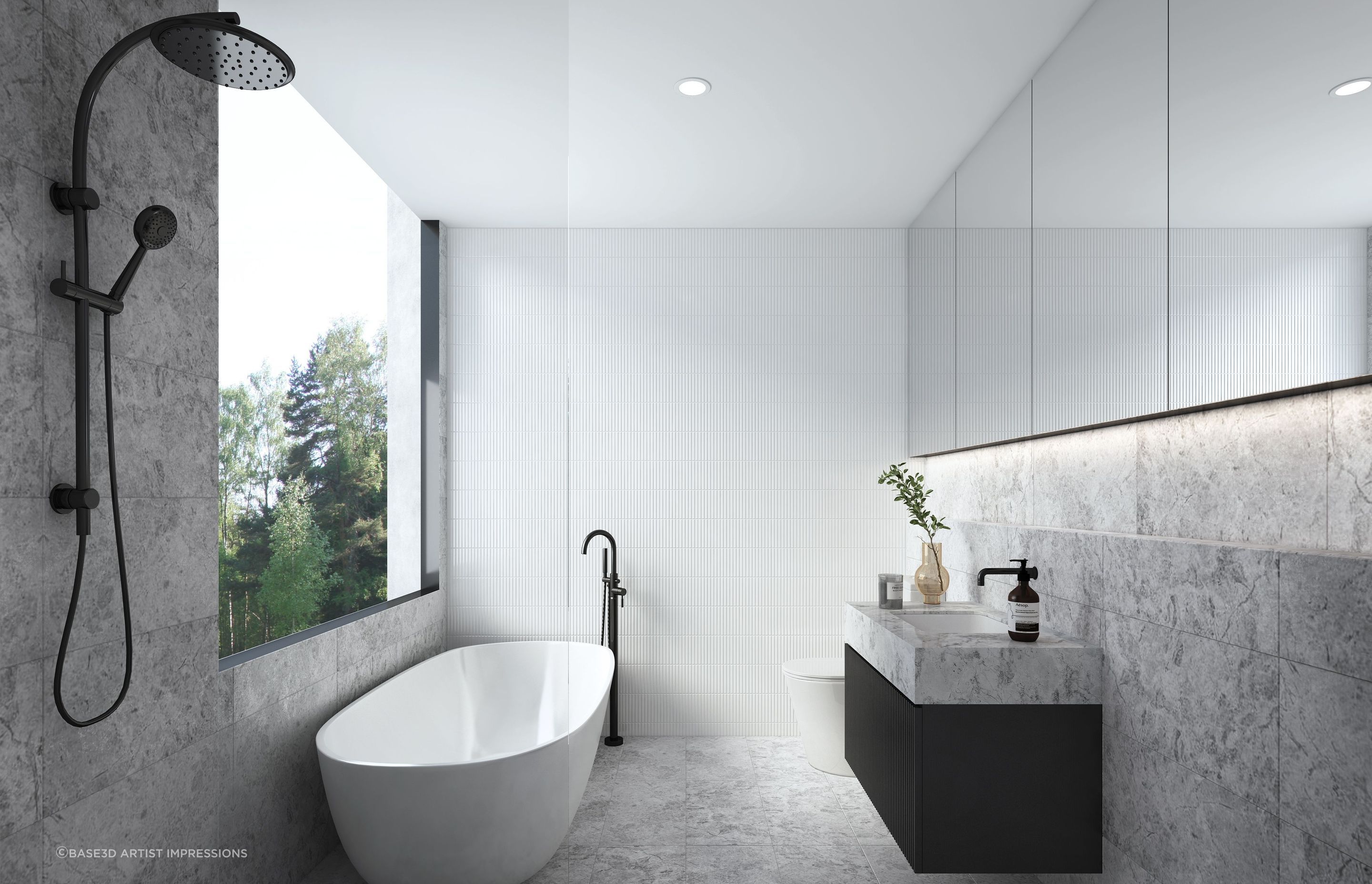 Most bathrooms will need to be at least 2.4m in width and 3.0m in length to comfortably fit standard bathroom fixtures.