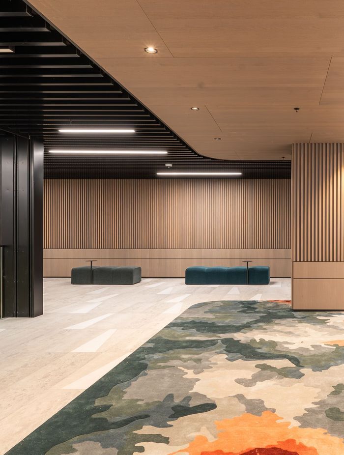 Gloss black powder coating contrasts and compliments the woodgrain finishes.