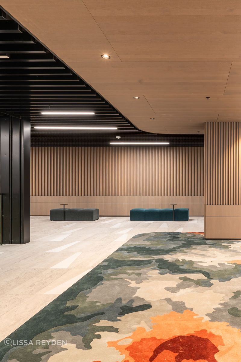 Gloss black powder coating contrasts and compliments the woodgrain finishes.