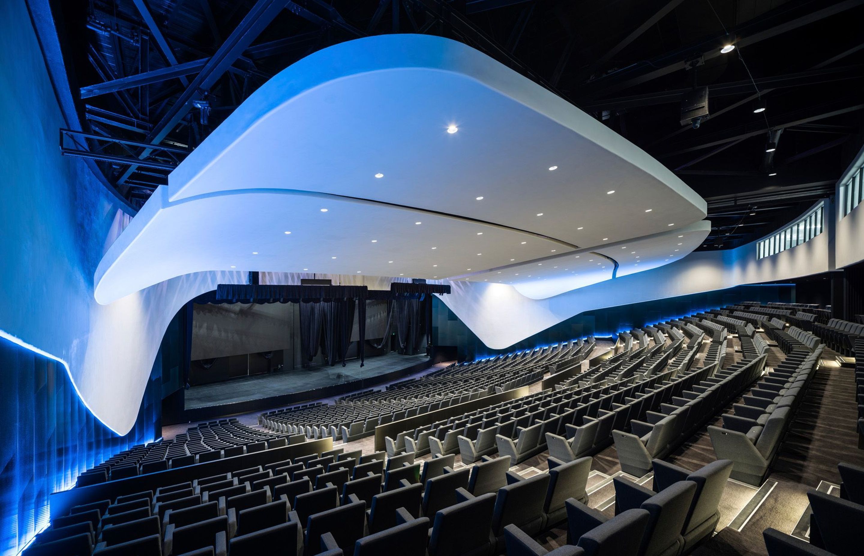 The acoustic panels were specifically designed to support the space when it is divided into two venues.