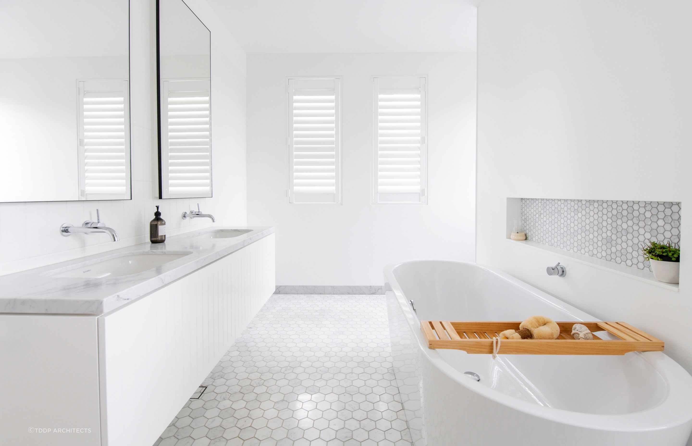 The gorgeous bathroom at the Luxury Minimal "Beach House"