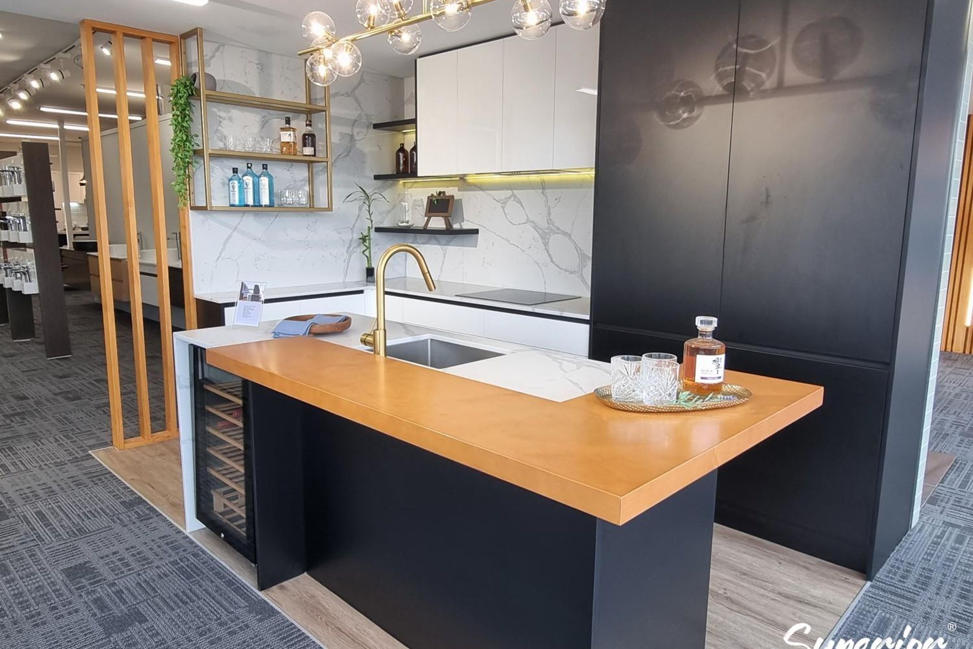 This Kitchen design shows how different materials, textures, lighting and finishes can be harmoniously to create a cohesive Kitchen design.