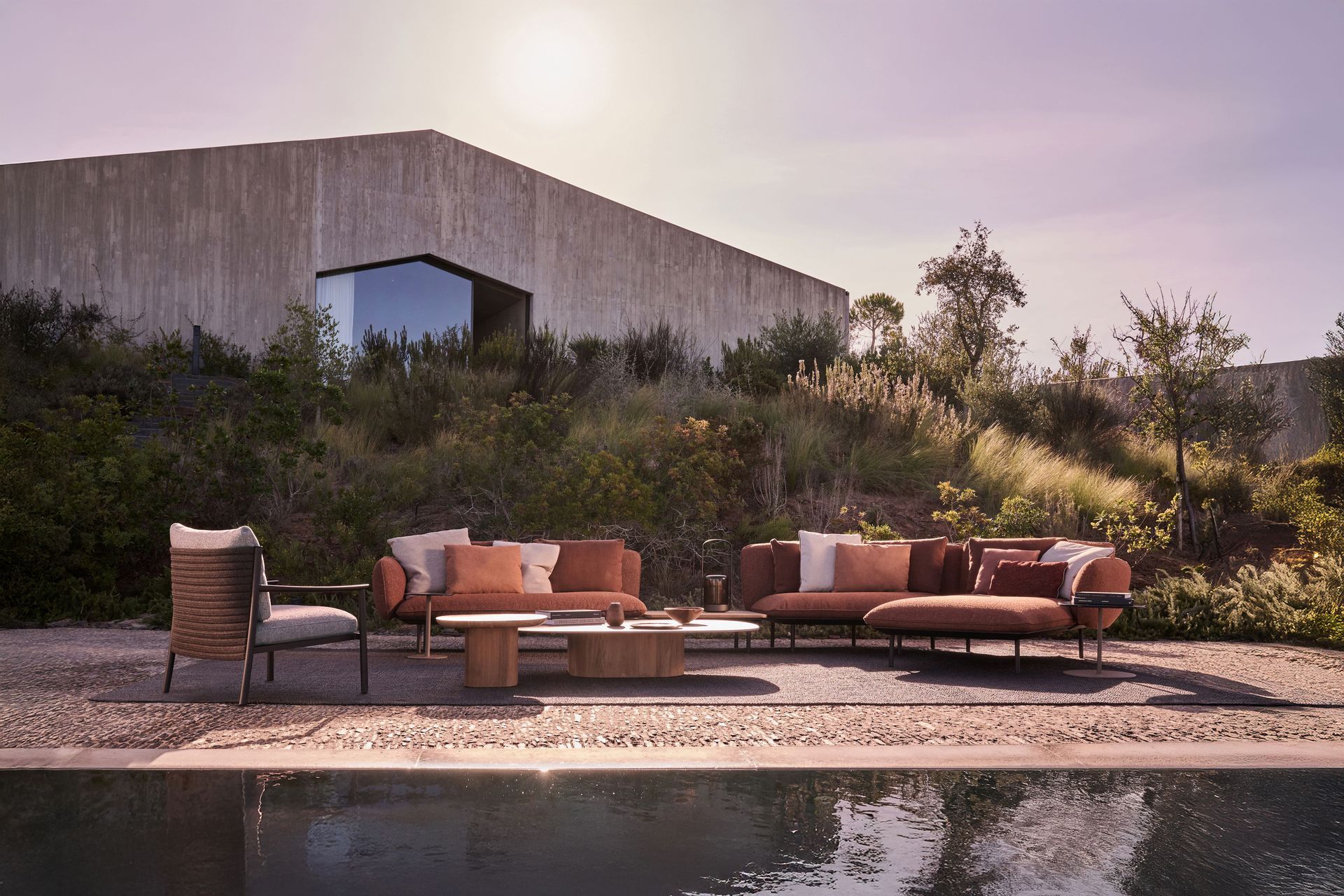 Senja modular sofa, Lucca lounge chair and Seren low tables