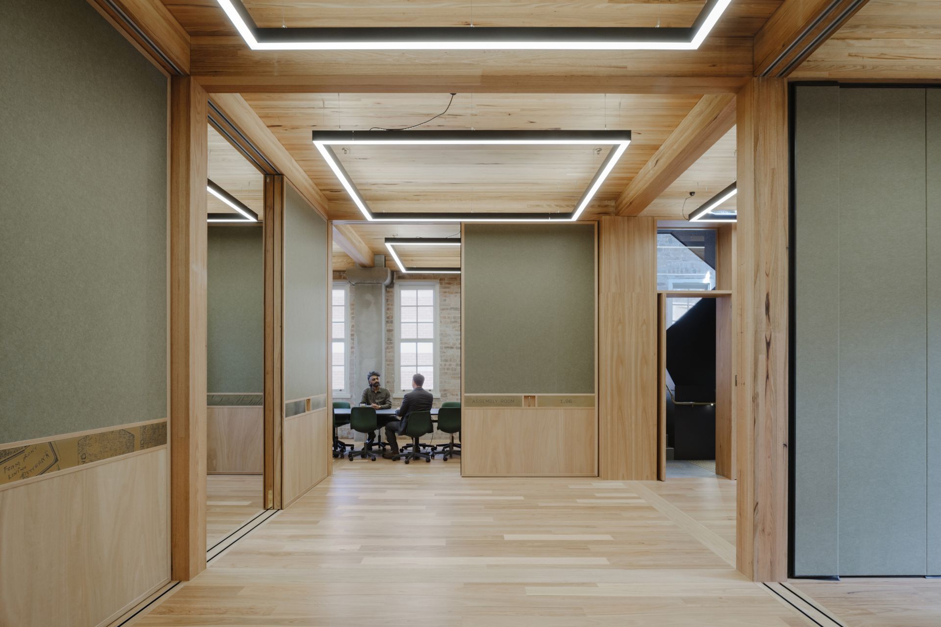 PLT MASSLAM panels were engineered from Australian hardwood and installed as part of an inverted flooring system at the restored Boot Factory building in Bondi Junction. Image: Hamish McIntosh