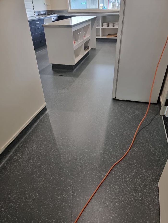 In this commercial kitchen space, a refreshed floor colour with Bona Resilient coating update the space, extending the life of the vinyl for years to come.