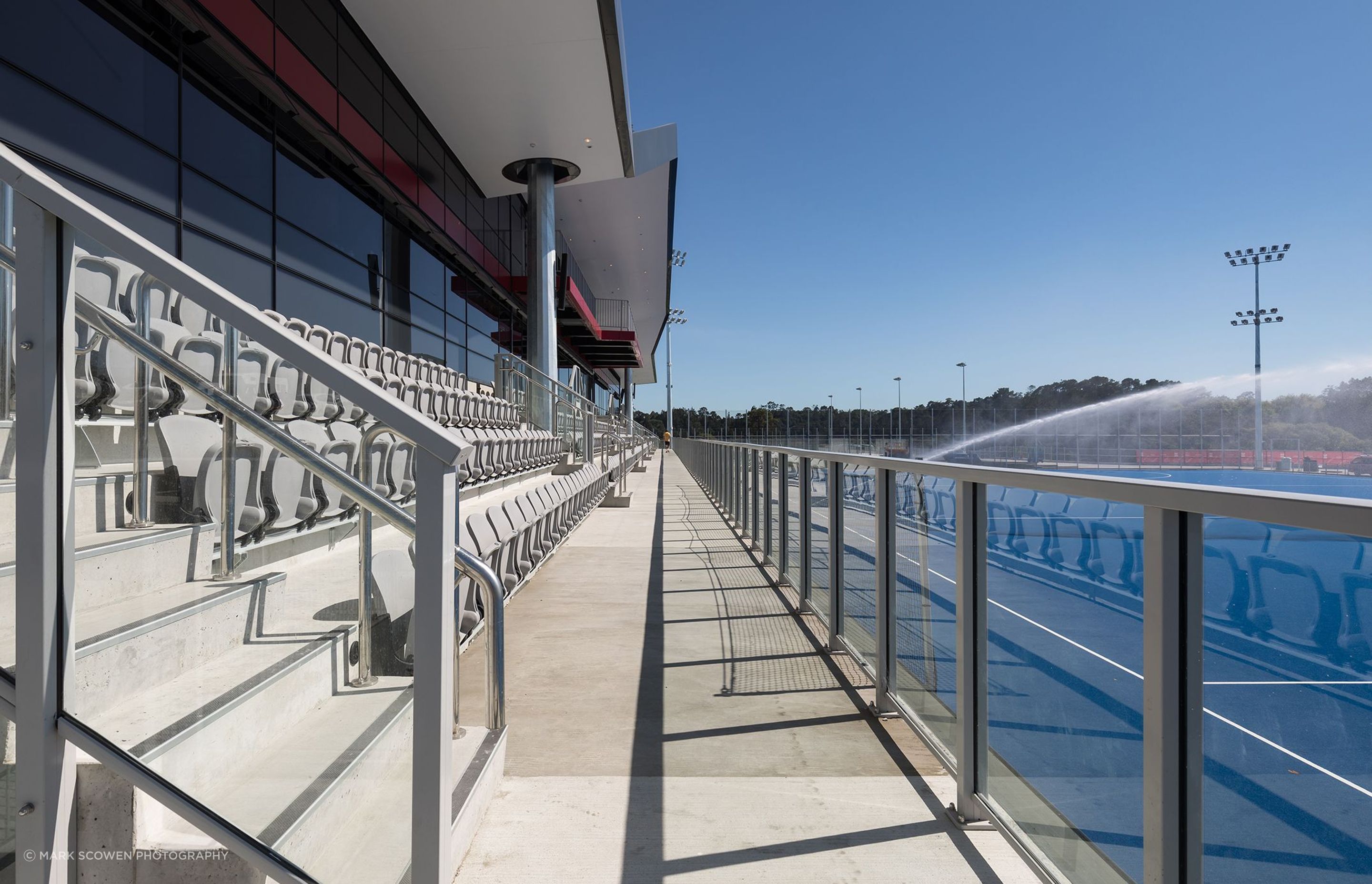 UNEX Architectural Barriers installed 170 lineal metres of X3000 framed glass balustrading at the National Hockey Centre.