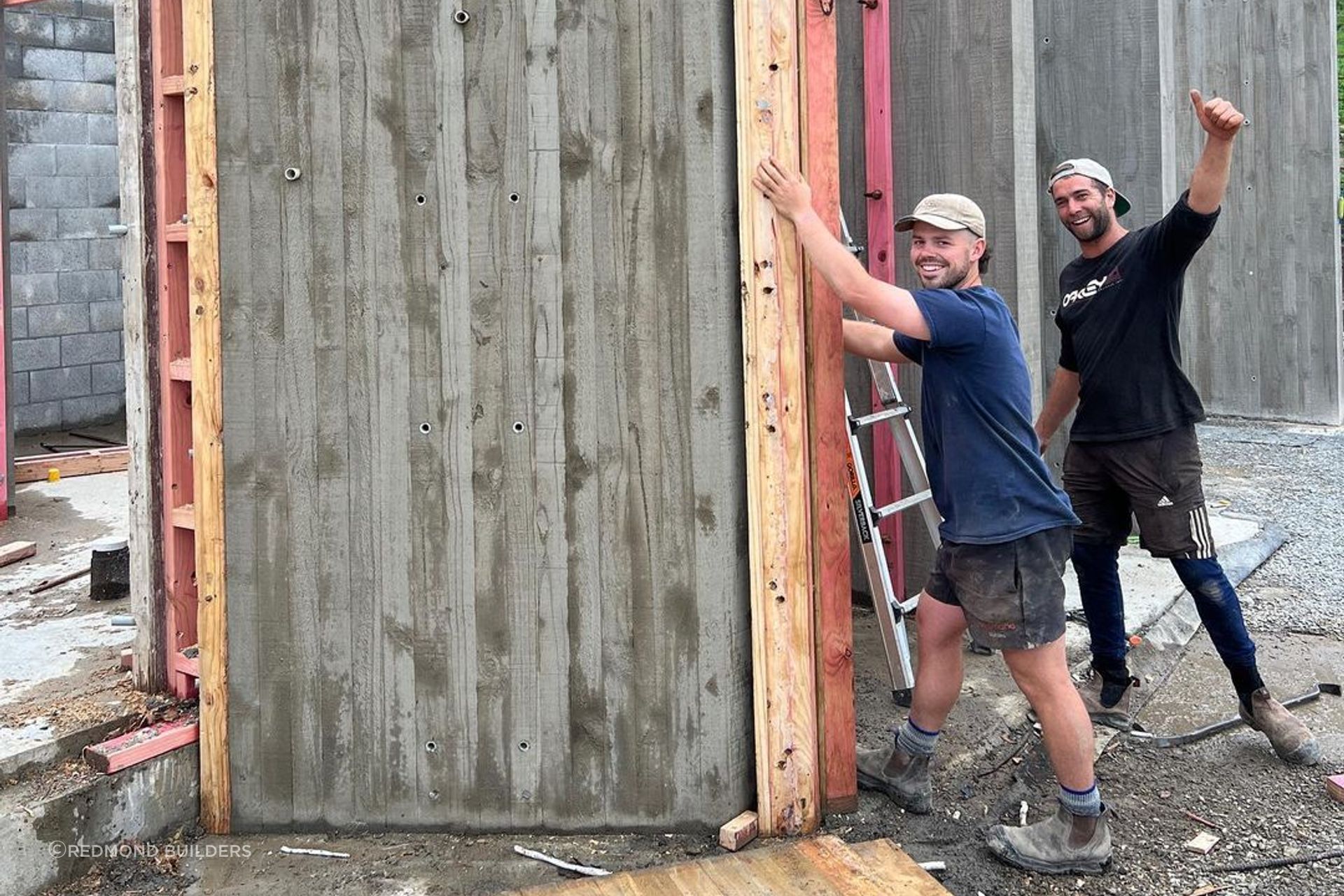 "The look of relief and pride after a very tricky concrete pour." via Instagram @redmondbuilders