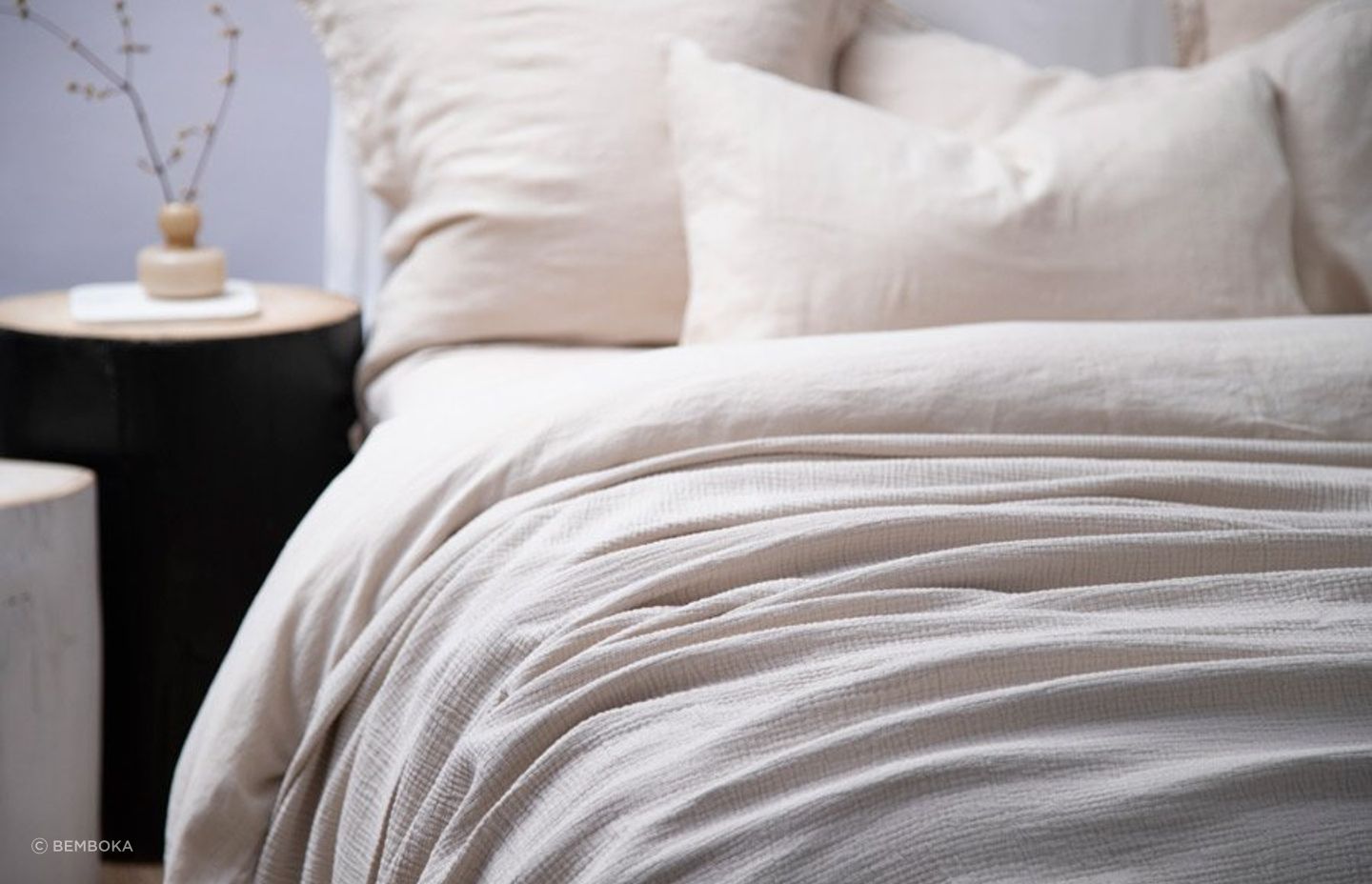 Pillows with soft and flexible fills are great for stomach sleepers, matched here with the Pure Cotton Ripple Pillow Cases