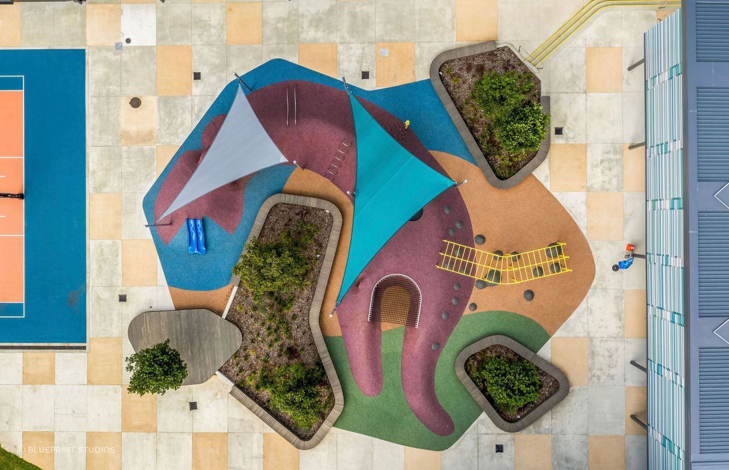 This playground, inspired by the koura (crayfish) features expertly crafted timber benches and platforms built by Murphy Landscapes