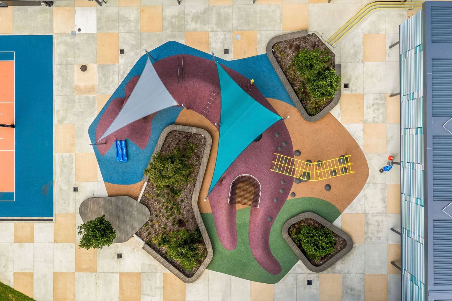 This playground, inspired by the koura (crayfish) features expertly crafted timber benches and platforms built by Murphy Landscapes
