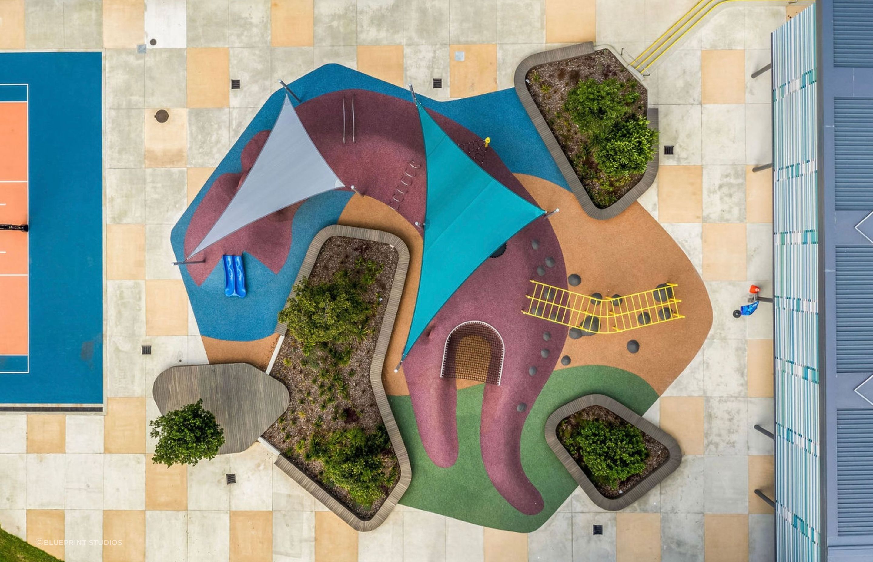 This playground, inspired by the koura (crayfish) features expertly crafted timber benches and platforms built by Murphy Landscapes
