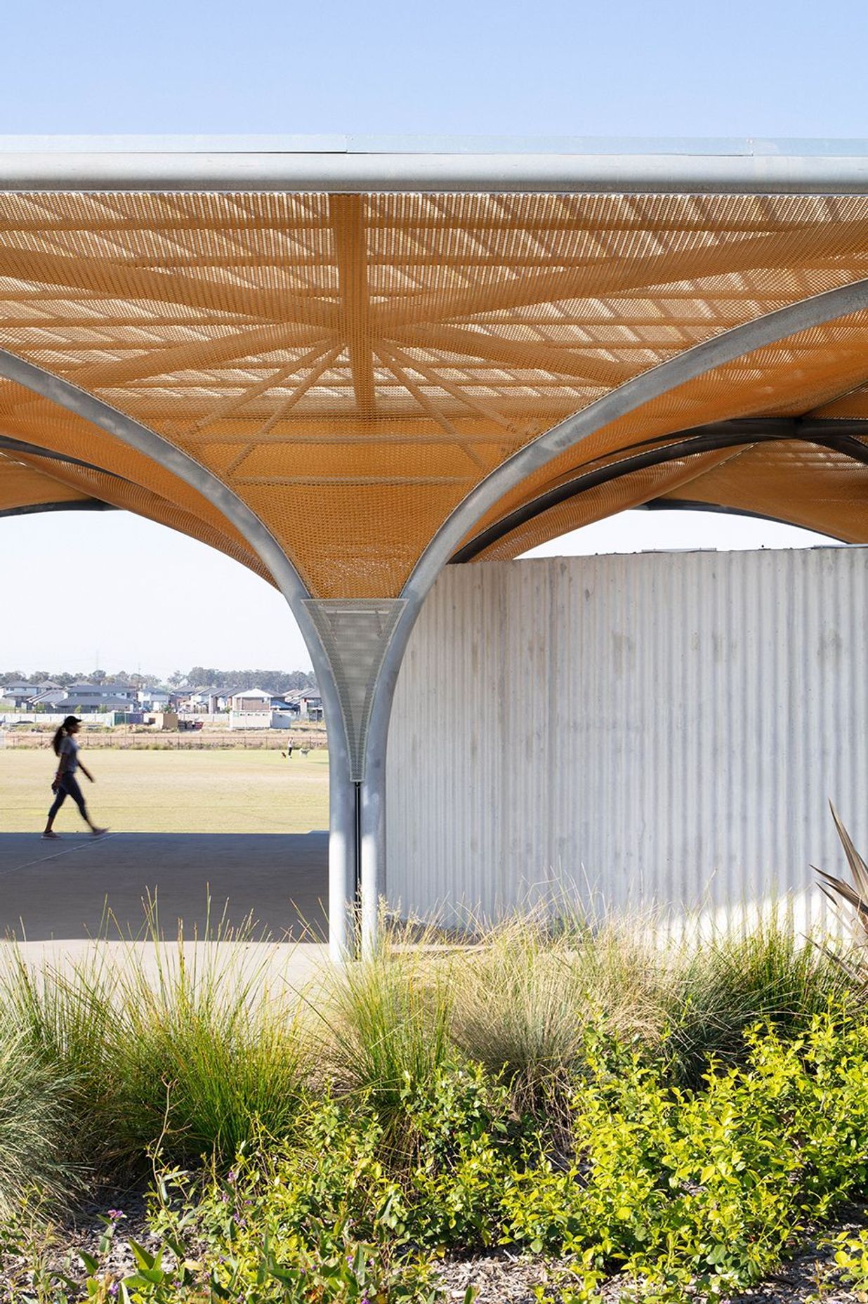 Golden Mesh Shades a Sports Pavilion in Sydney