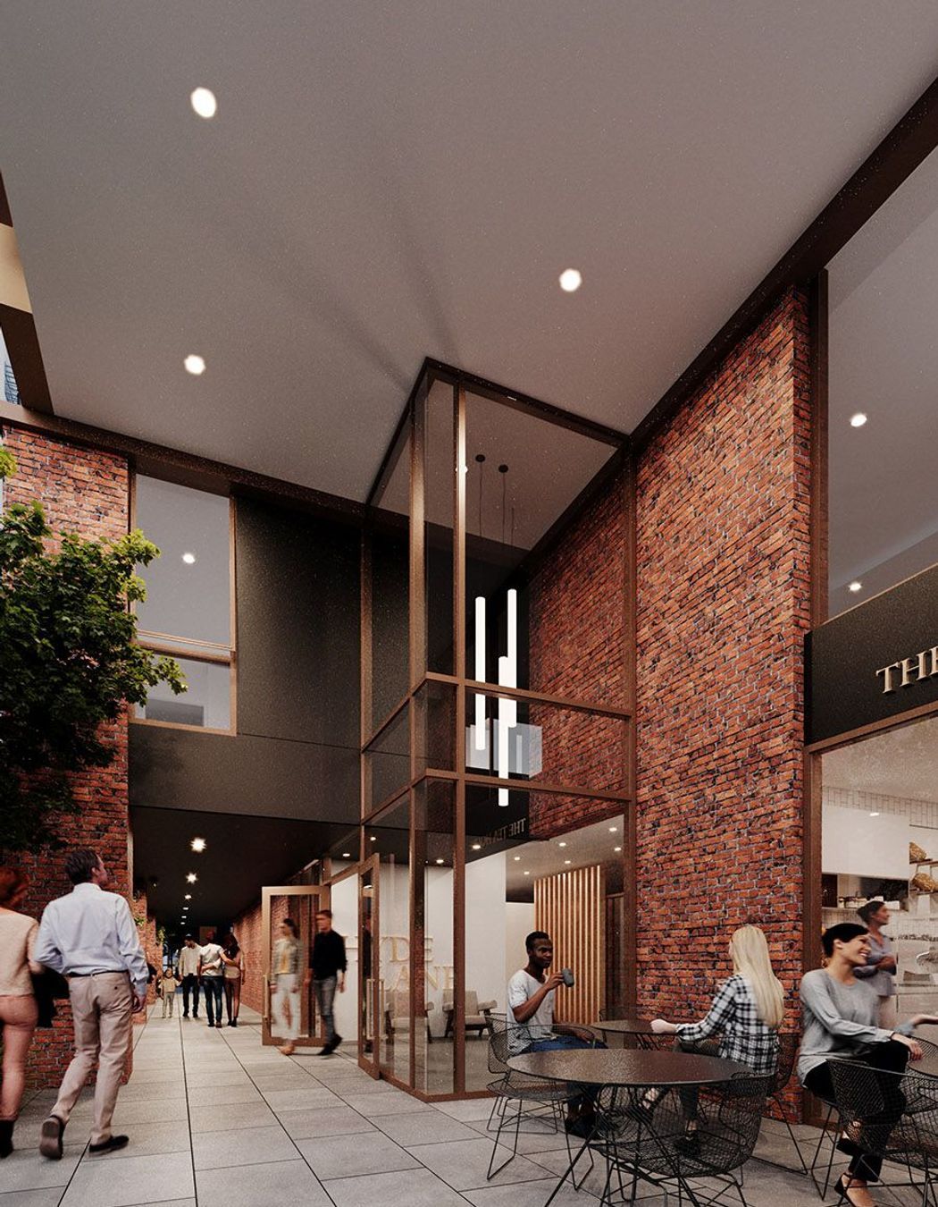 The double-height fully-glazed entrance to Hyde Lane’s apartment building.