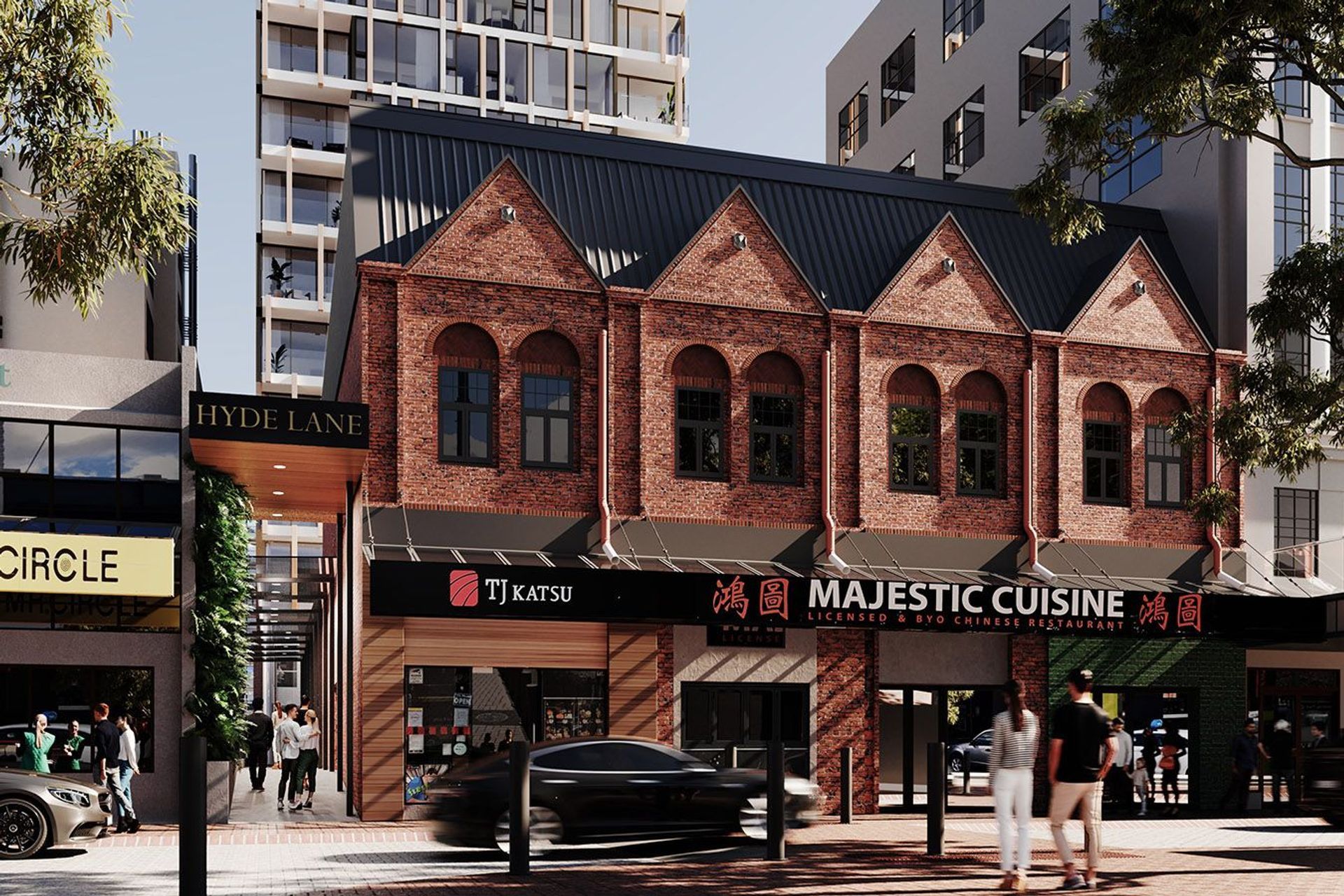 Hyde Lane’s glazed laneway, seen from Courtenay Place.