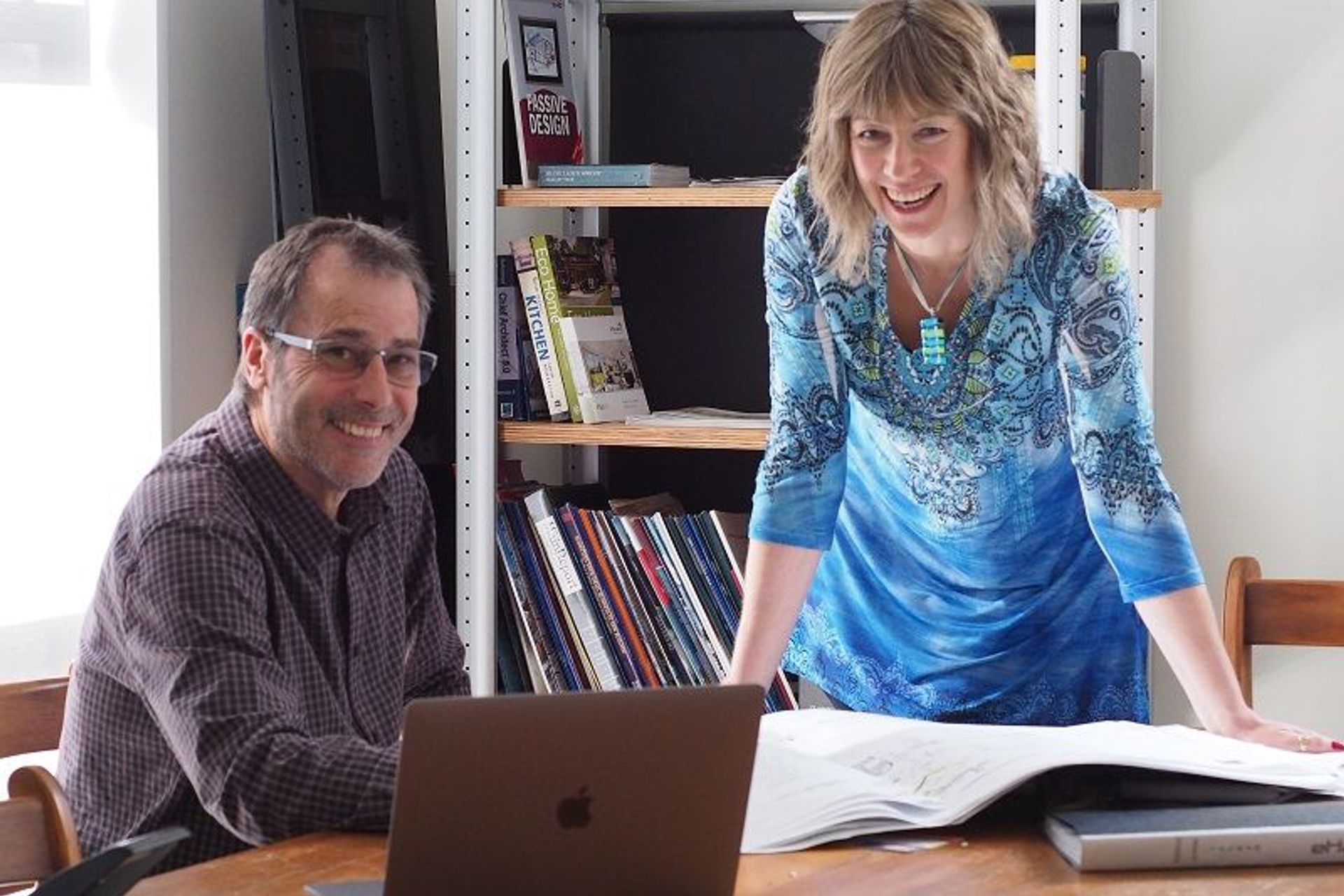 Neil McMillan, our architectural designer and Trudi Baird, administration/accounts, in our meeting room

